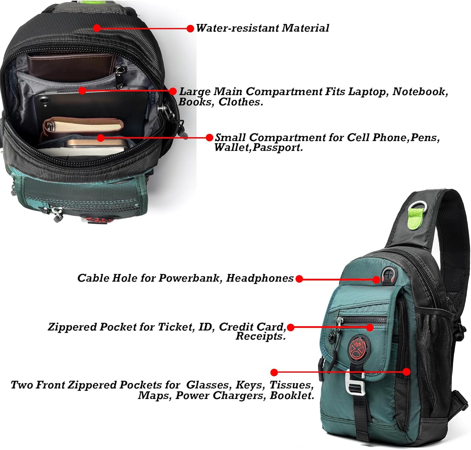 Detalle de Nicgid Sling Bag Chest Shoulder Backpack: Lightweight, Water-Resistant Crossbody for Men and Women