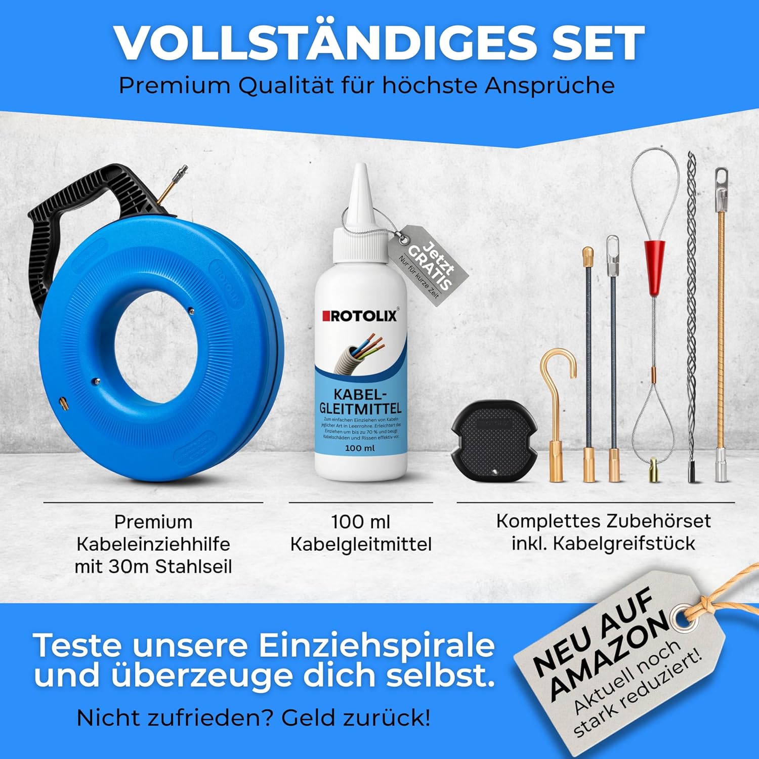 Thumbnail 2 de ROTOLIX Kabeleinziehhilfe Einziehspirale 30 m mit Premium-Stahlseil (200 kg Zugkraft)