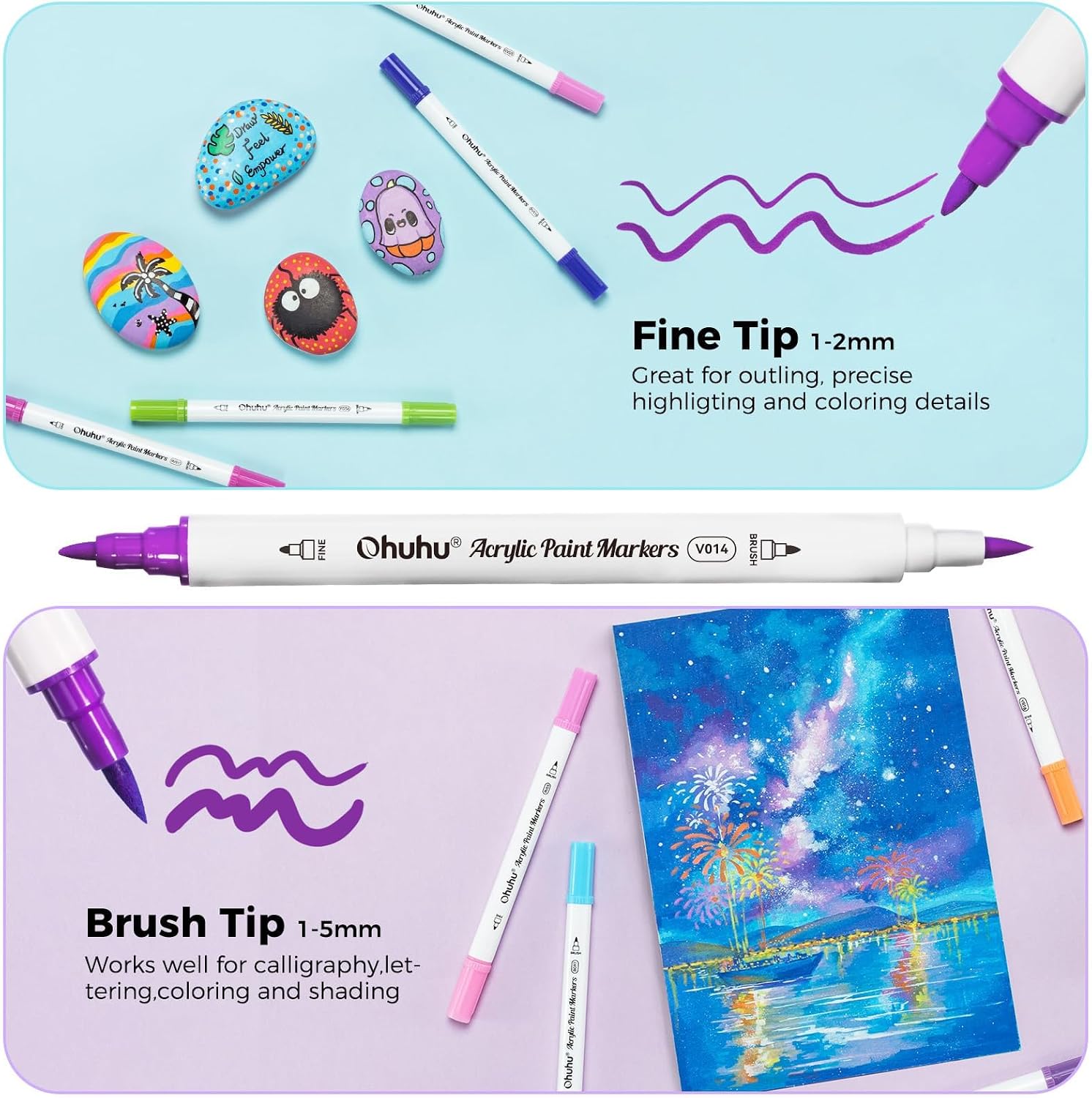 Detalle 2 de Ohuhu 72 Colour Acrylic Pens Dual Tips