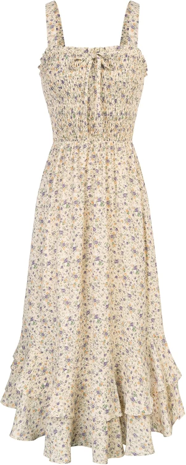 Detalle de GRACE KARIN Women's 2026 Summer Floral Boho Dress: Square Neck, Strapped Maxi for Beach to Party