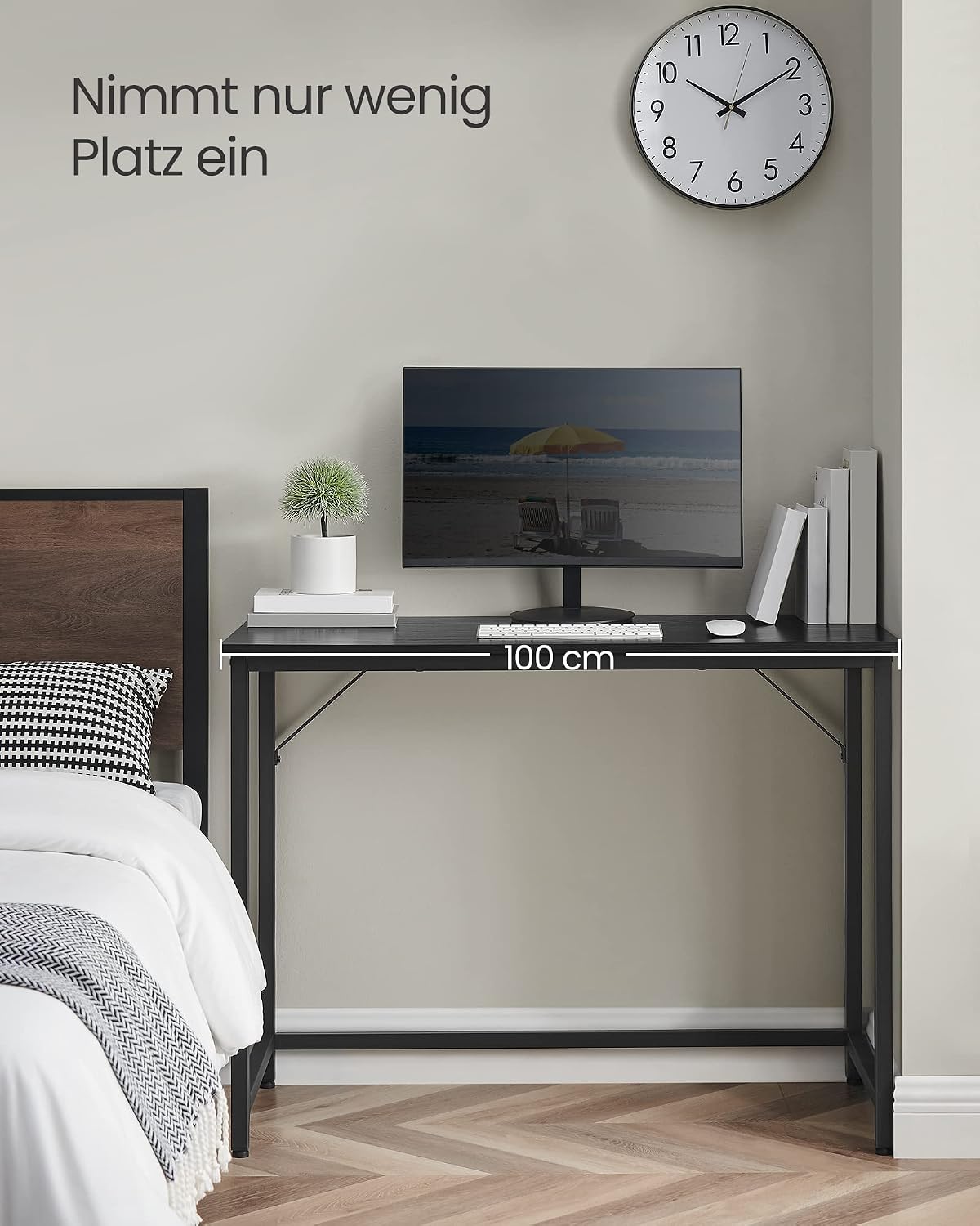 Detalle 2 de VASAGLE Computertisch LWD041K01 (100 x 50 x 76 cm) in Kamelbraun/Schwarz – stabiler Bürotisch fürs Arbeitszimmer