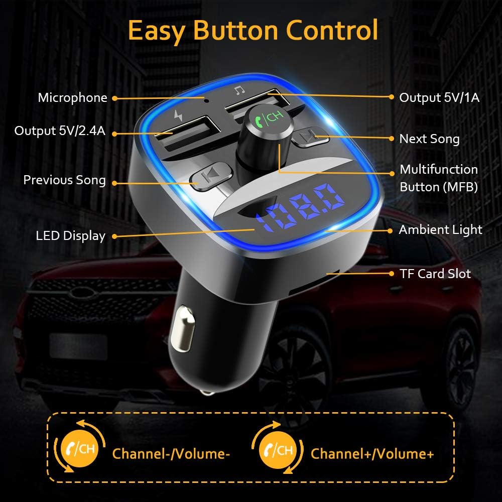Thumbnail 6 de Cocoda Bluetooth FM Transmitter for Car with Blue Ambient Ring Light and Handsfree