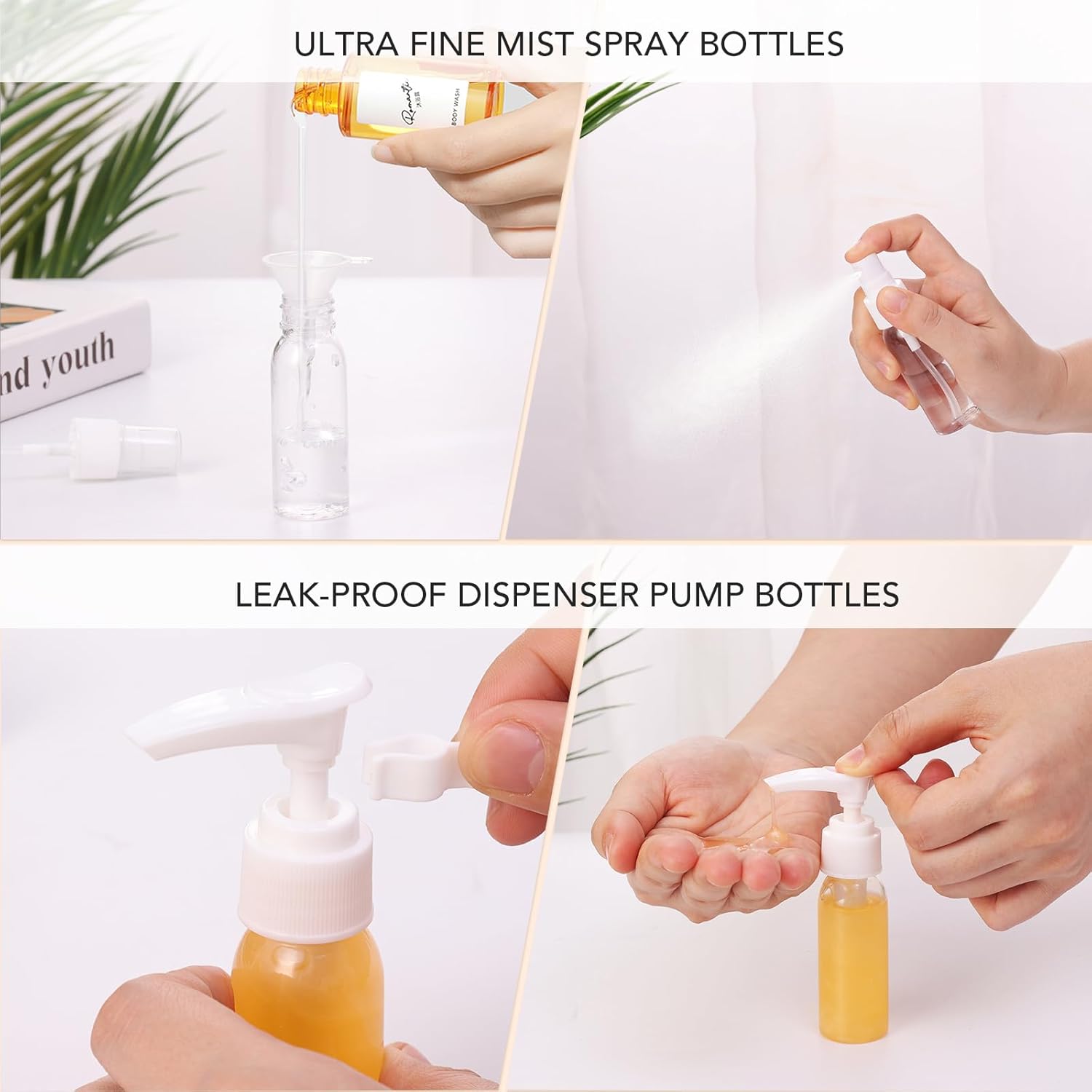 Detalle de Muslish 21-Pack Travel Bottles for Toiletries (Leak-Proof, TSA-Compliant Silicone) with Toiletry Bag