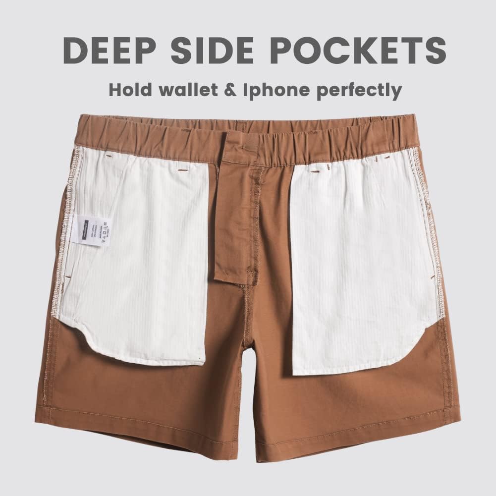 Detalle de maamgic Men's Classic-fit 5.5" Cotton Casual Shorts with Elastic Waistband and Multi-Pocket Design
