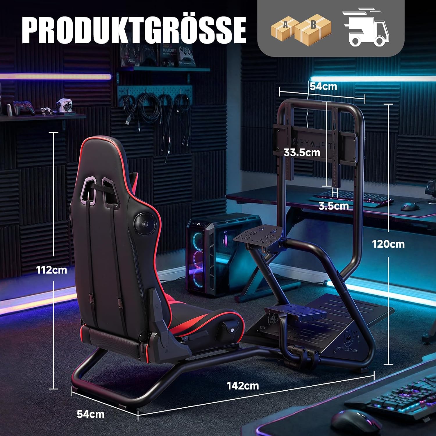 Detalle 2 de GTPLAYER Simulator Cockpit: Lenkradständer, 3D-Stereosounds, Monitorhalterung und mehr