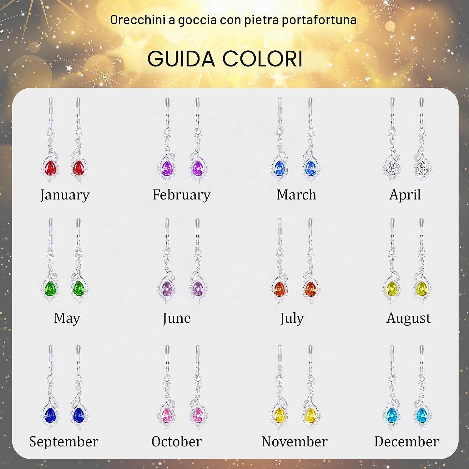 Thumbnail 4 de Orecchini donna placcati in oro bianco 18 carati con pietre di nascita in argento 925 – ipoallergenici