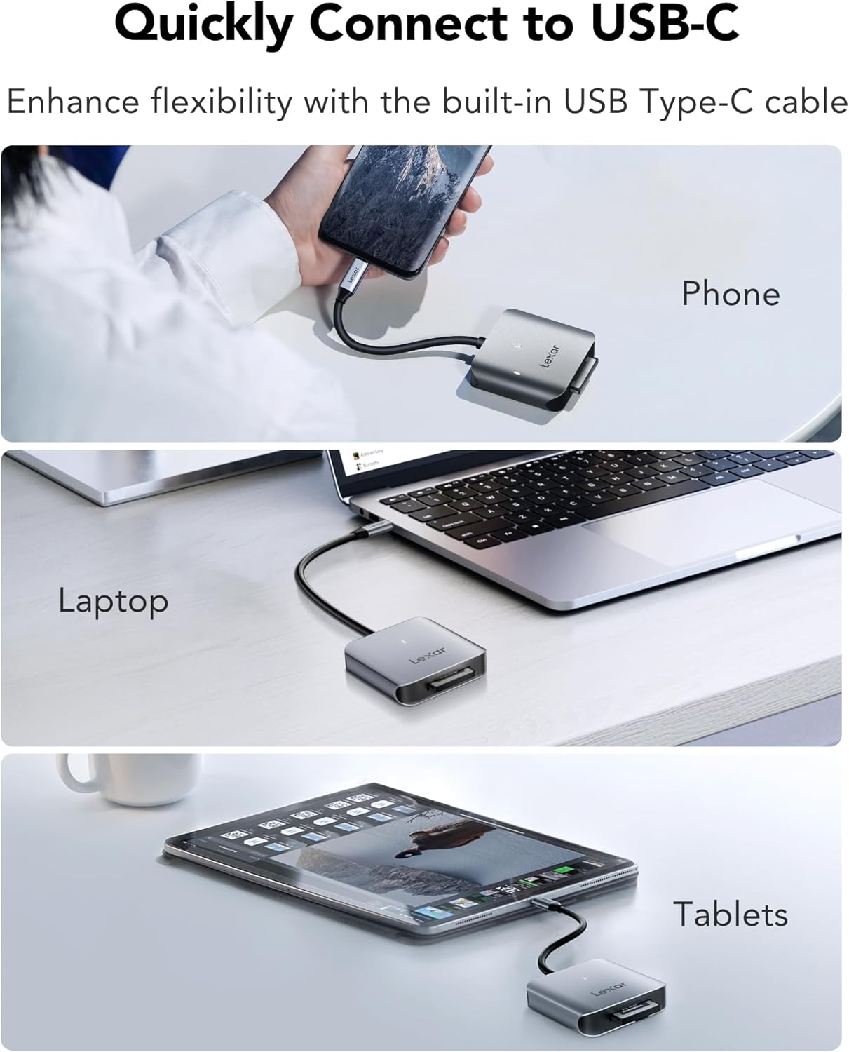 Thumbnail 4 de Lexar RW510 lettore CFexpress Tipo B con USB 3.2 Gen 2 fino a 10 Gbps e cavo USB-C integrato