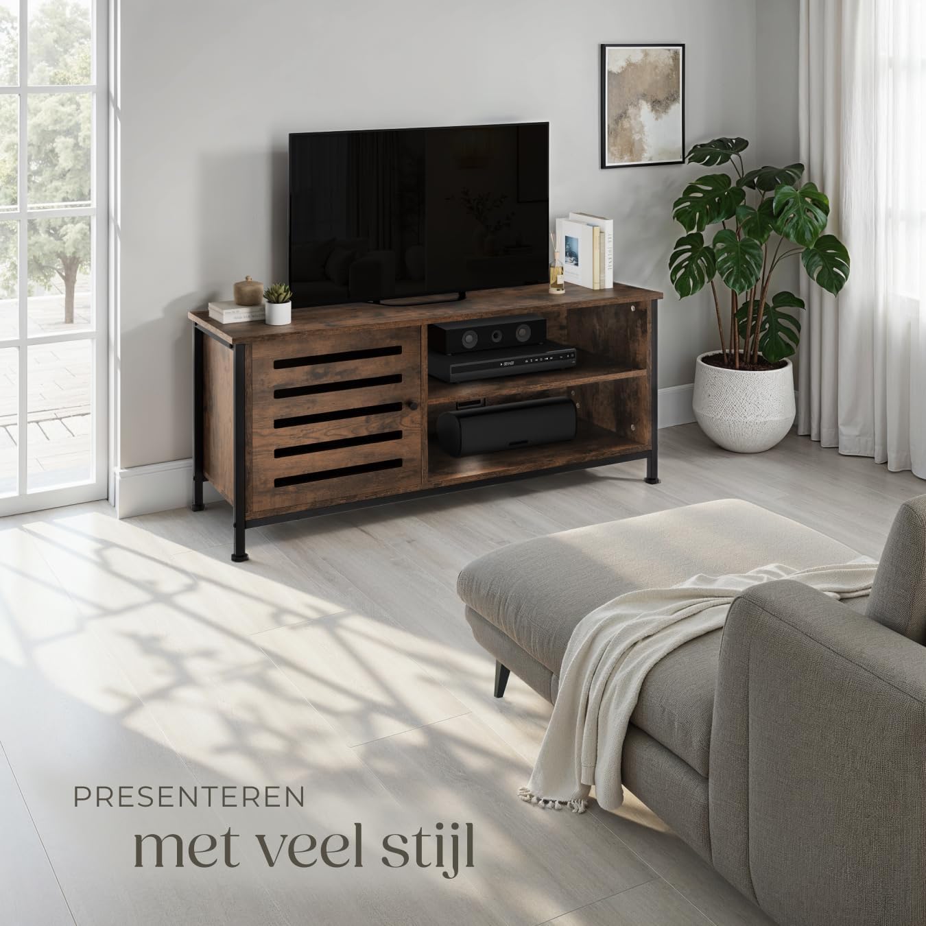 Detalle 2 de tectake Galway tv-meubel voor tv’s tot 55 inch, 2 open vakken en magneetdeur