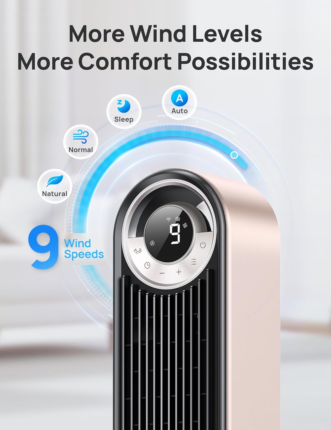 Thumbnail 5 de DREO 20dB Smart Tower Fan (Starlight) – WiFi/Alexa, 9 speeds and bladeless 90° oscillation