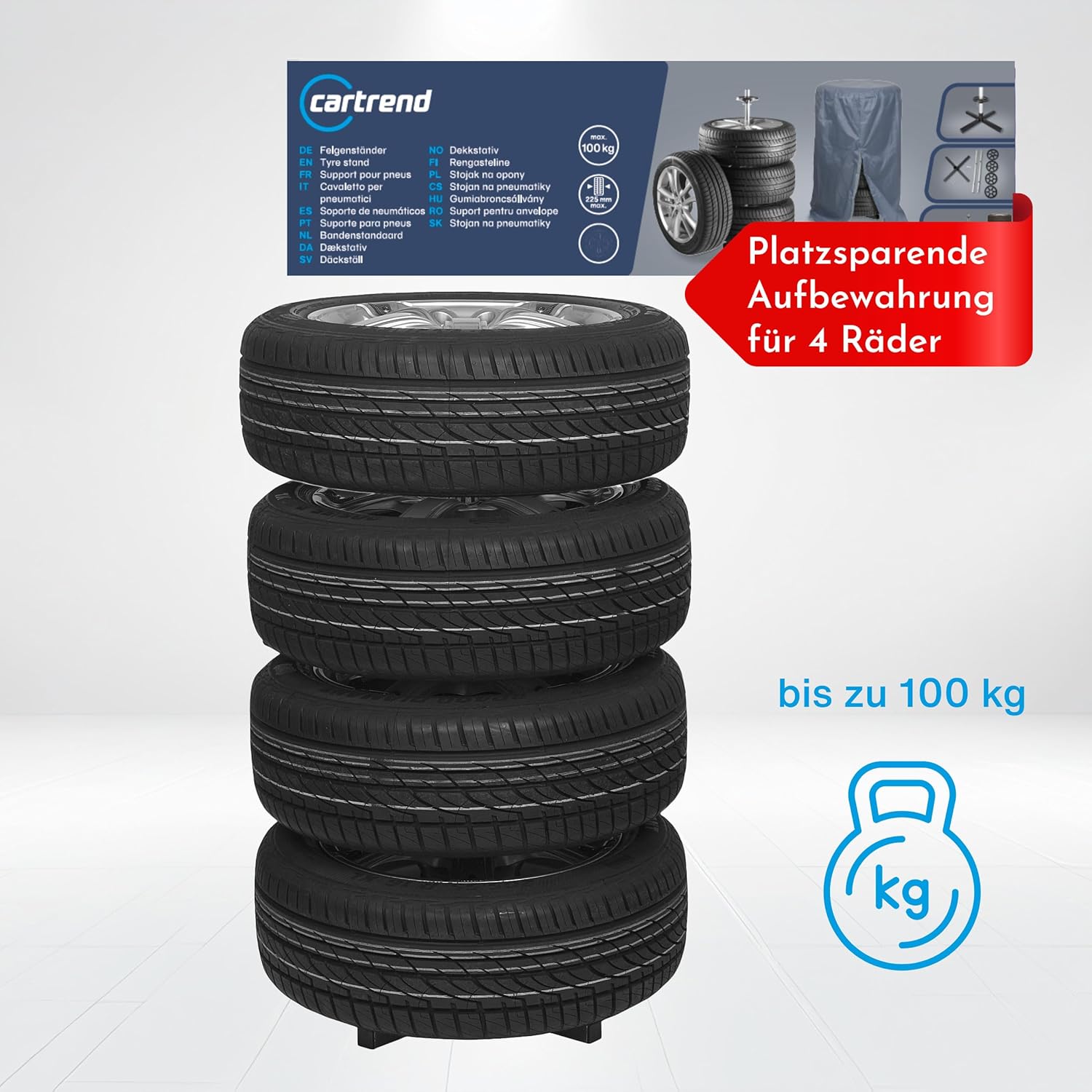 Thumbnail 4 de cartrend Felgenständer mit Reifenschutzhülle –Freistehende Reifenaufbewahrung bis 225 mm Breite