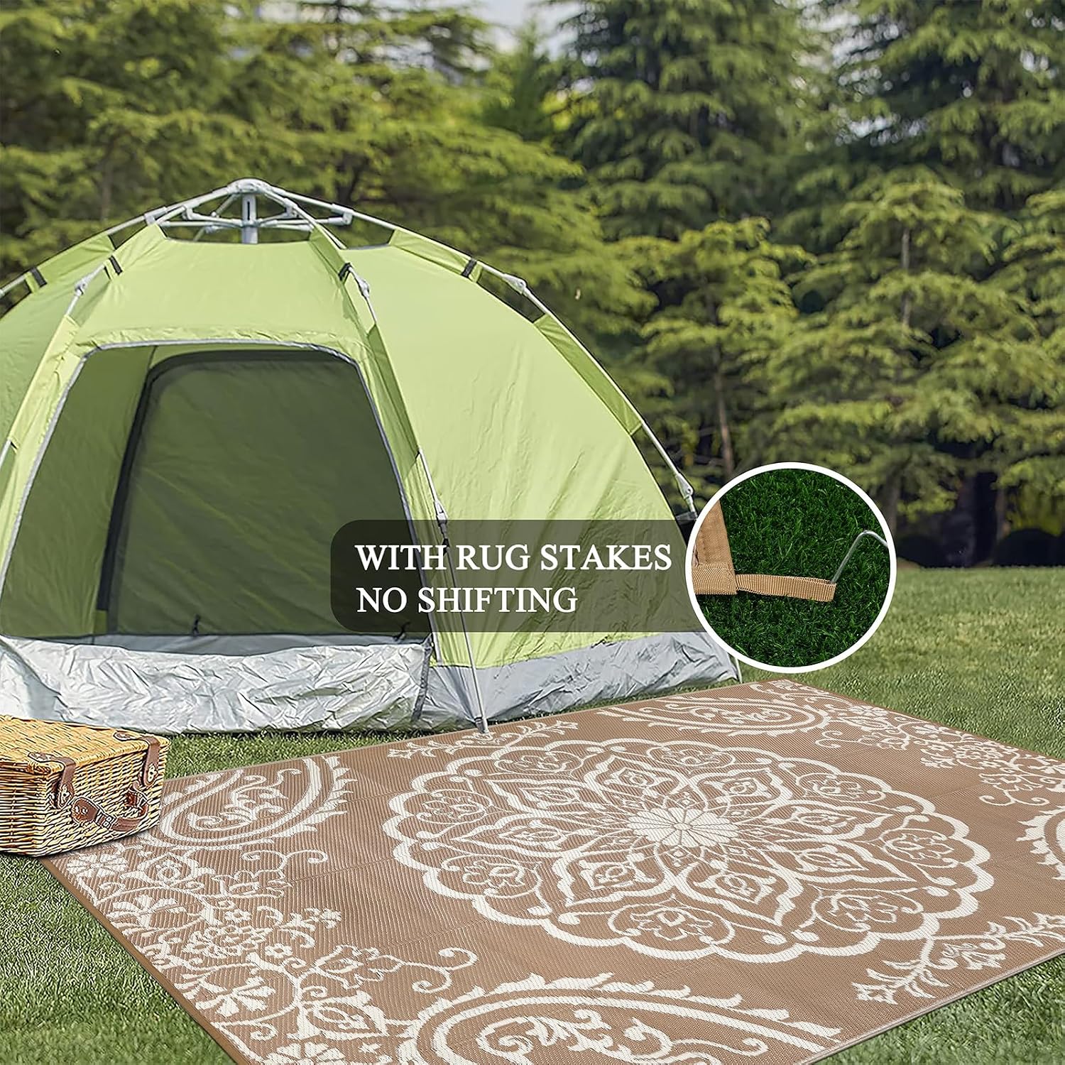 Detalle 2 de Pauwer 6' x 9' Outdoor Rug, Reversible Waterproof Boho Brown Patio Mat