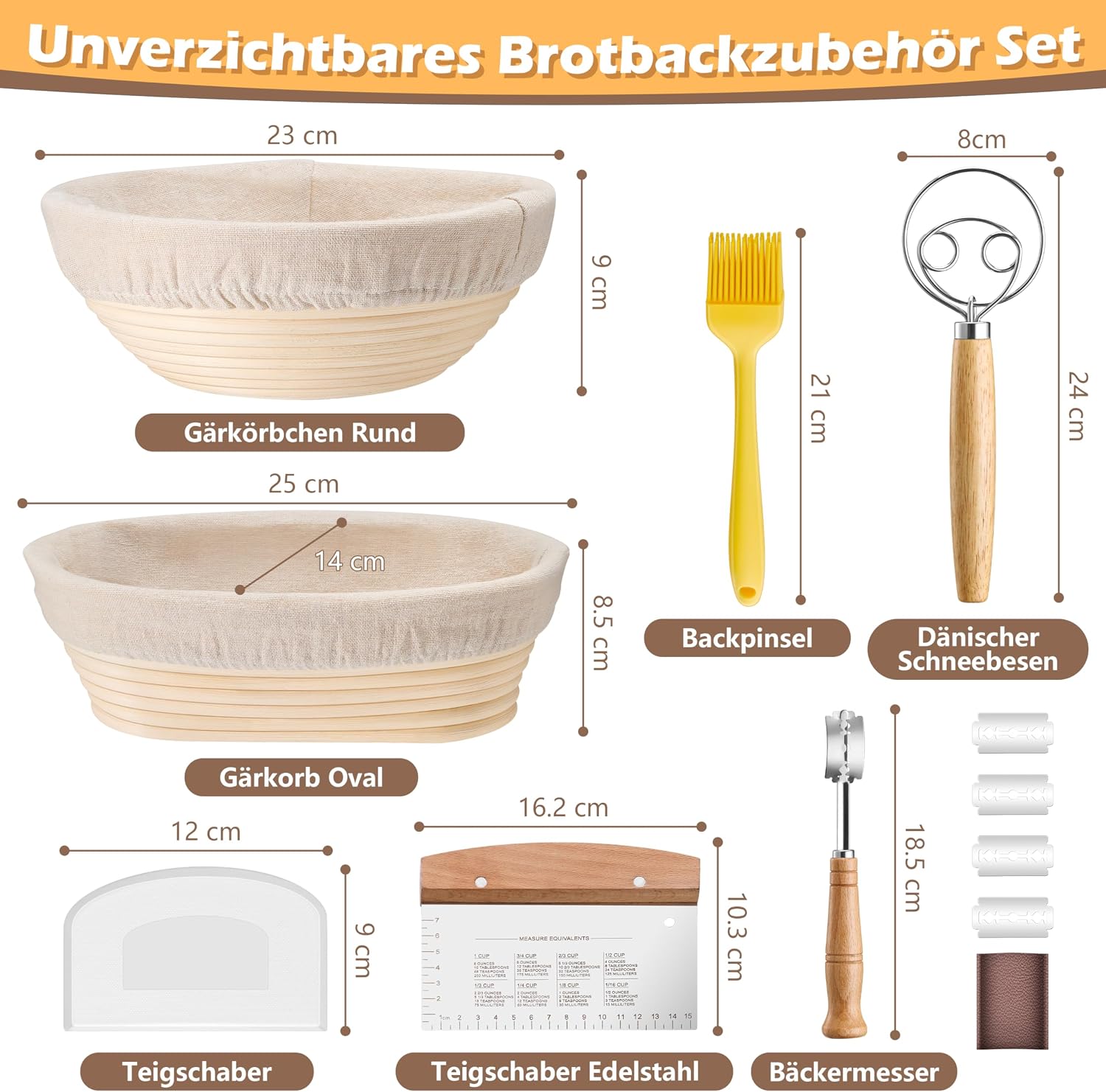 Detalle 2 de HaWare Gärkörbchen 23 cm rund Brotset mit Zubehör 🍞