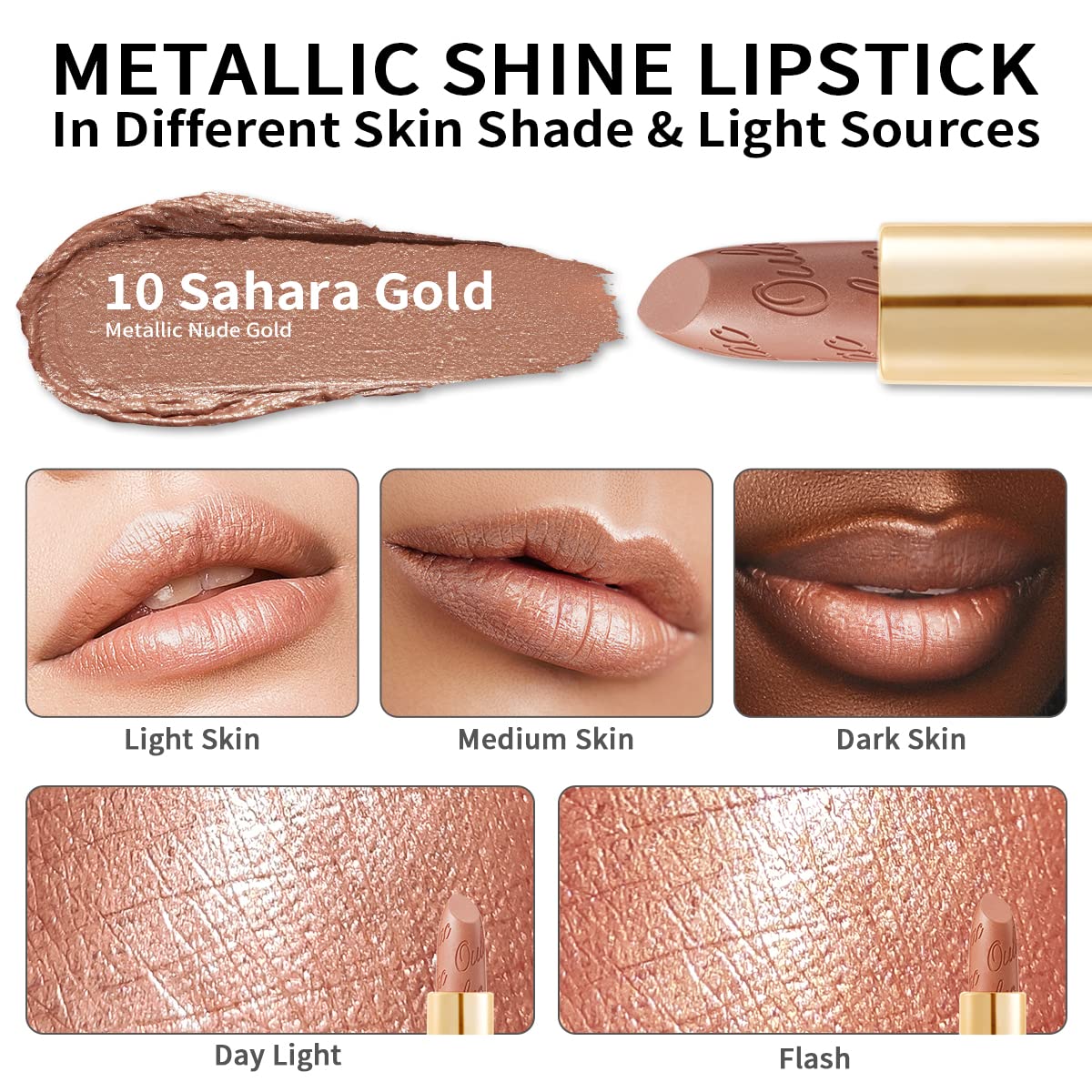 Thumbnail 3 de Oulac Nude Metallic-Glanz Lippenstift-Set (Mattes Metallic-Finish) – 2-teilig, vegan