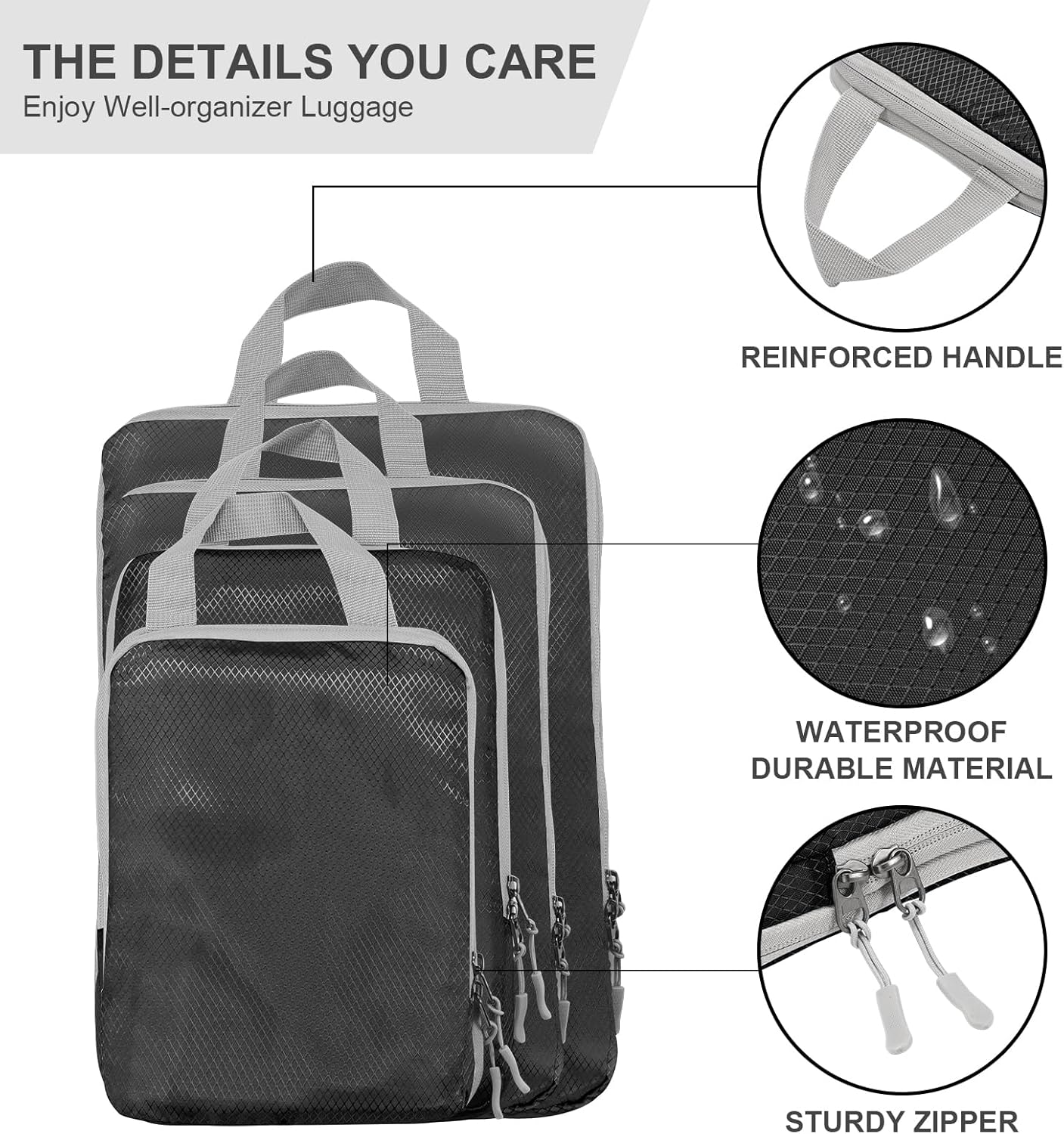 Detalle 2 de Compression Packing Cubes Set of 4, ultralight travel organisers