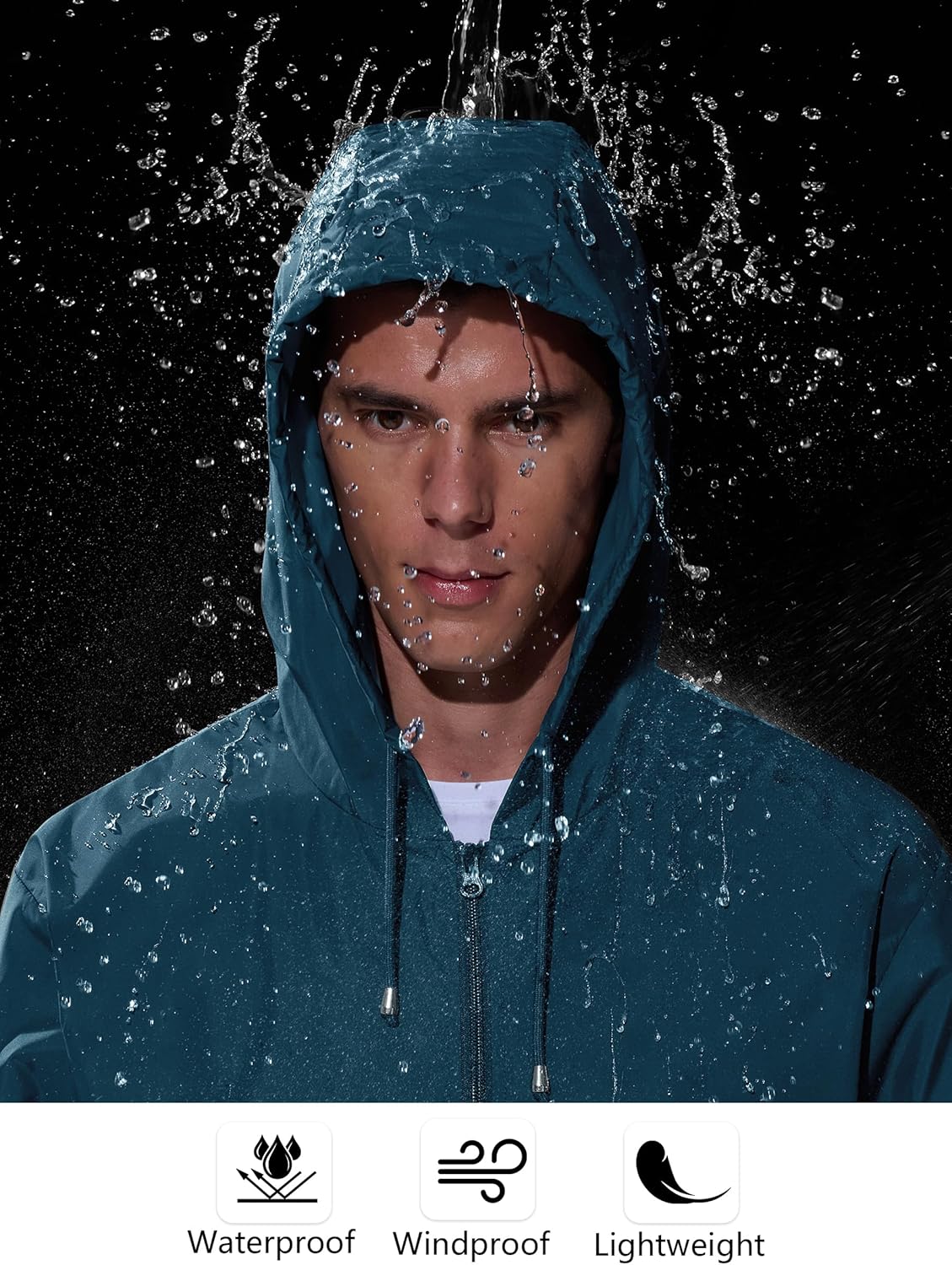 Detalle 2 de UIQUR Men's Rain Jacket: Waterproof, Windproof & Packable with Hood
