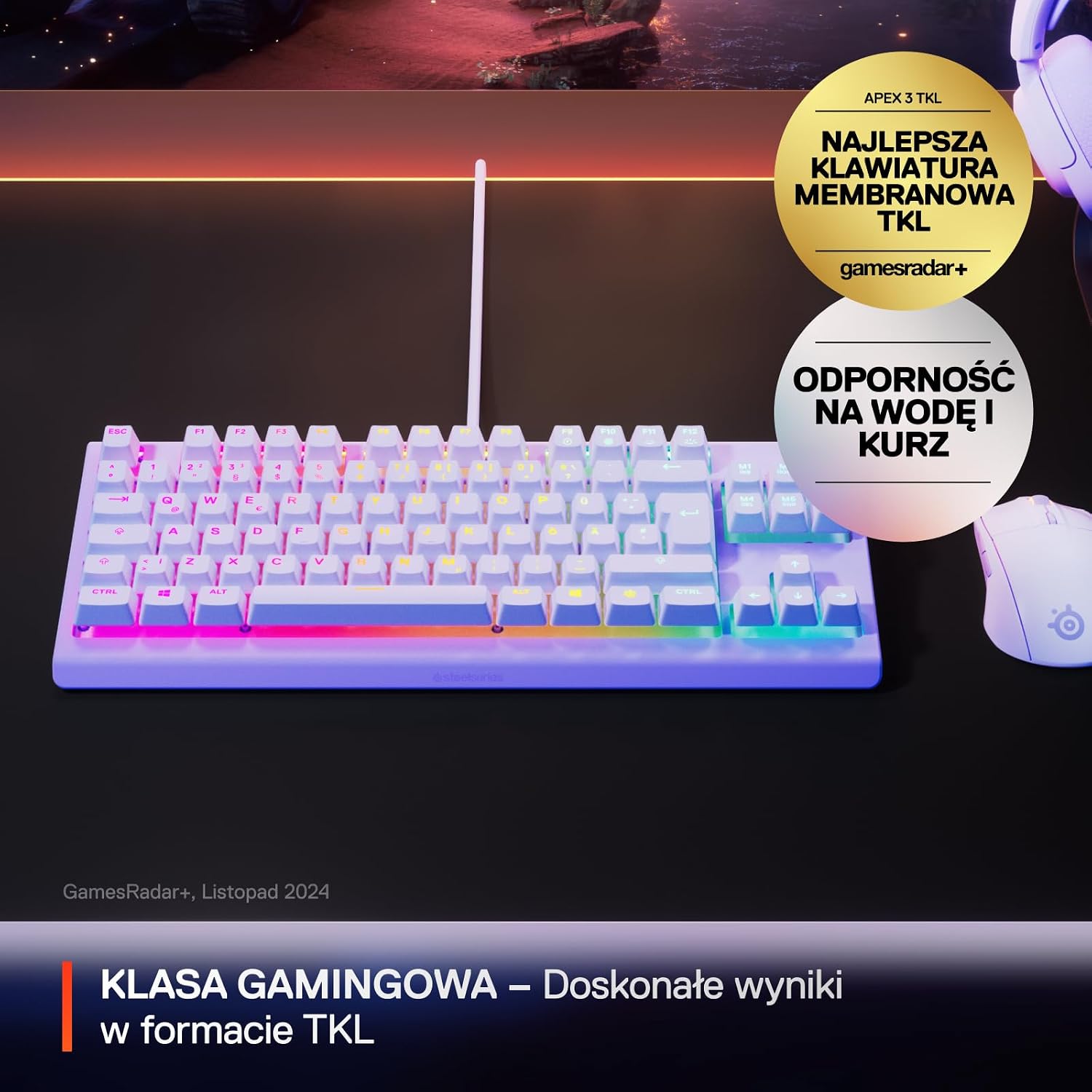 Detalle 2 de SteelSeries Apex 3 TKL lawendowa klawiatura gamingowa RGB, UK QWERTY