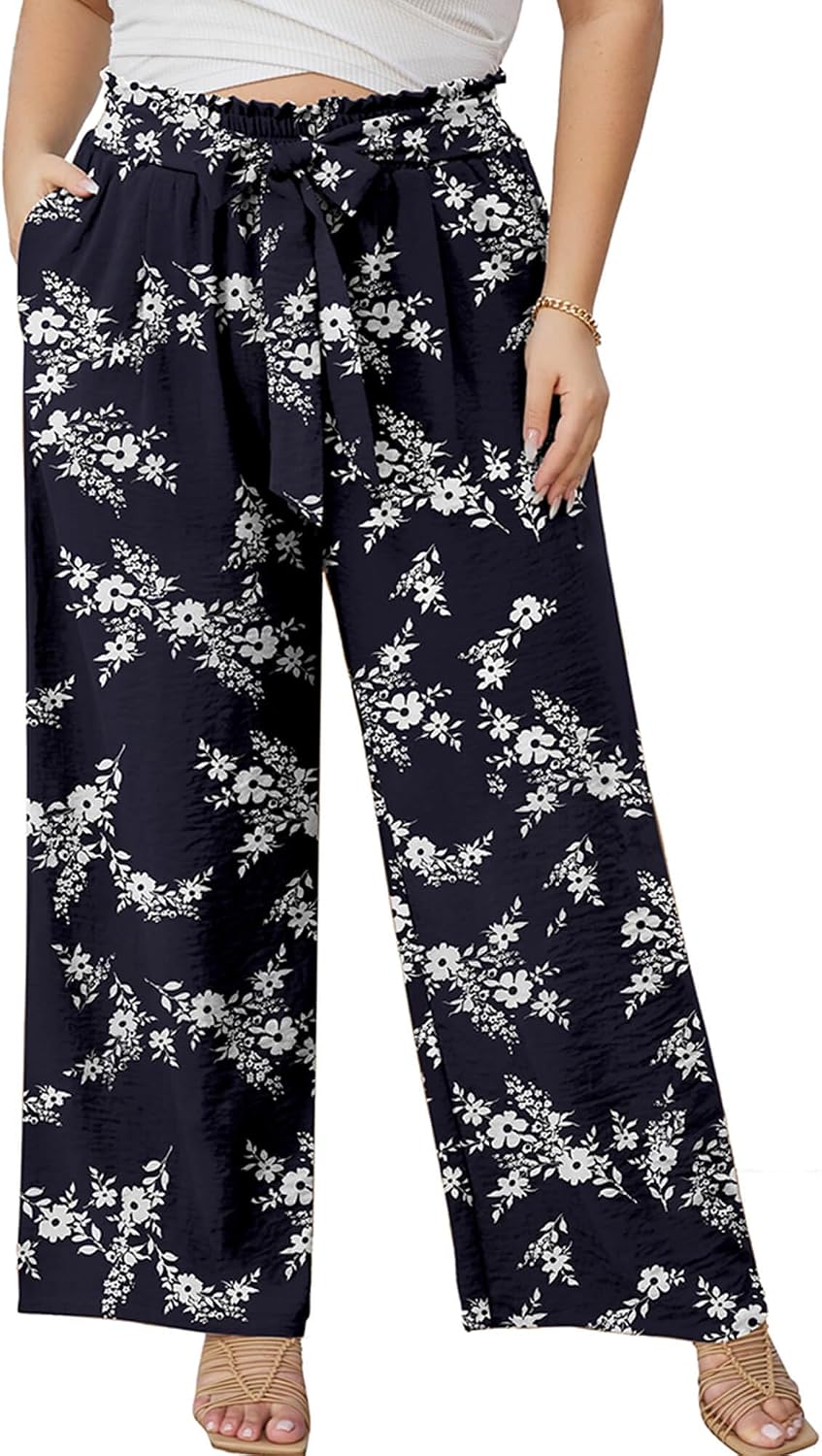 Thumbnail 6 de AusLook Plus-Size Wide-Leg Palazzo Pants with High Waist, Tie and Pockets