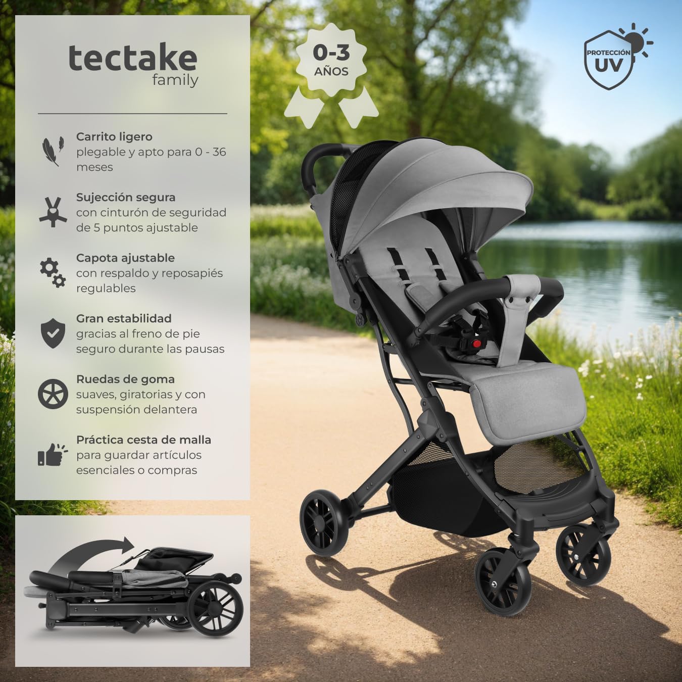 Thumbnail 1 de tectake® Carrito de bebé plegable 0-36 meses
