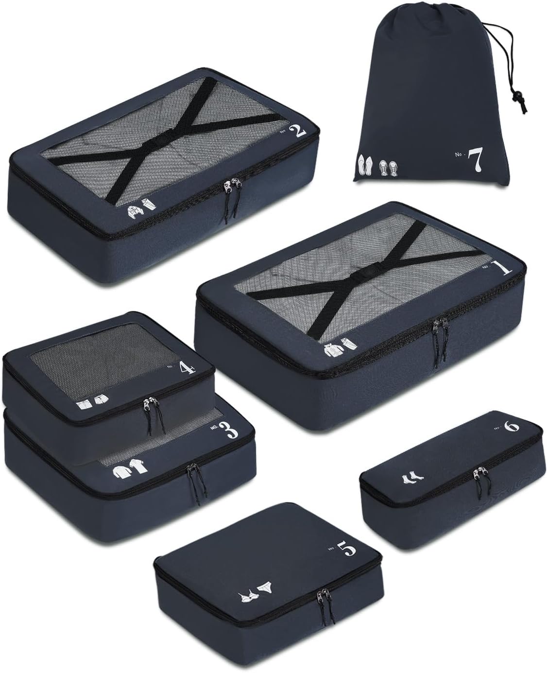 Detalle de ECOHUB 7‑Teiliges Koffer Organizer Set – recycelte PET Packwürfel, Dunkelblau