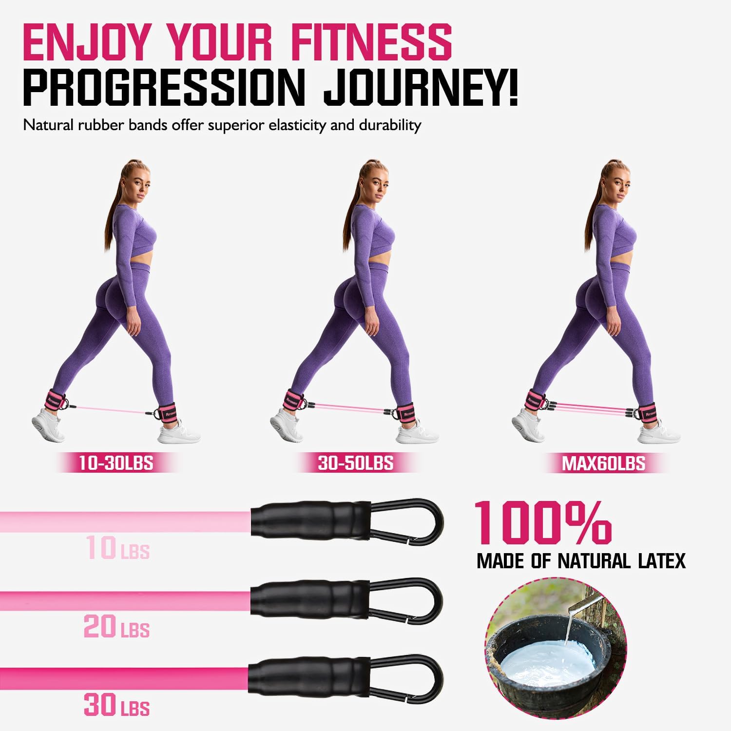 Thumbnail 6 de Ayombo Ankle Bands Ankle Resistance Bands with Cuffs, 3 Resistance Levels