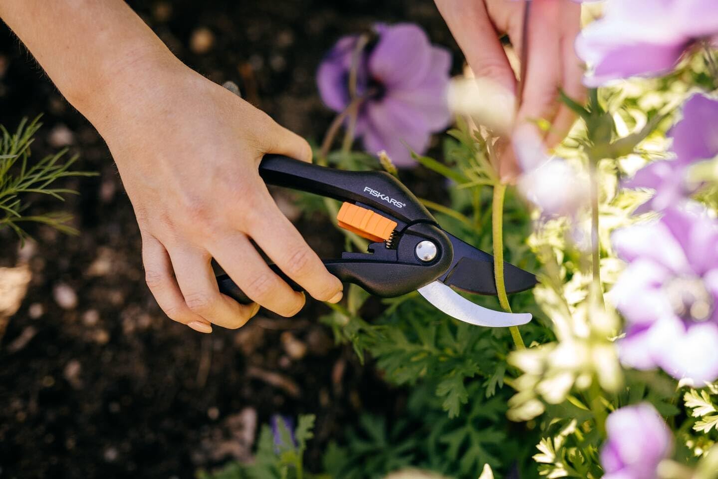 Detalle de Fiskars Bypass-Gartenschere P26 – 20 cm, Antihaftbeschichtet, für frische Äste bis Ø 2,2 cm