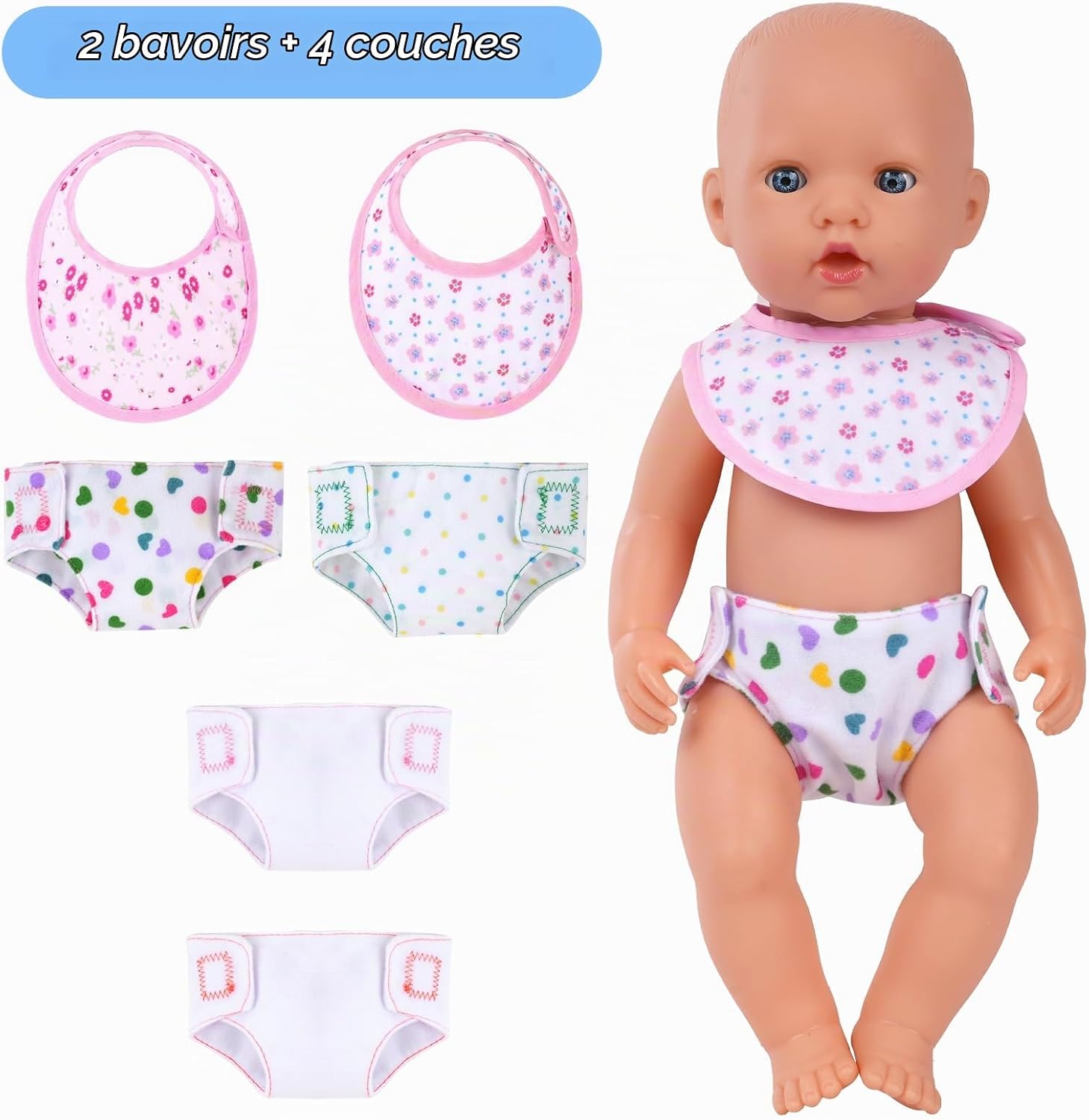 Thumbnail 3 de Aolso EUV8-WWNB-HGW-FBA poppenslabbetjes en luiers, stoffen set van 6