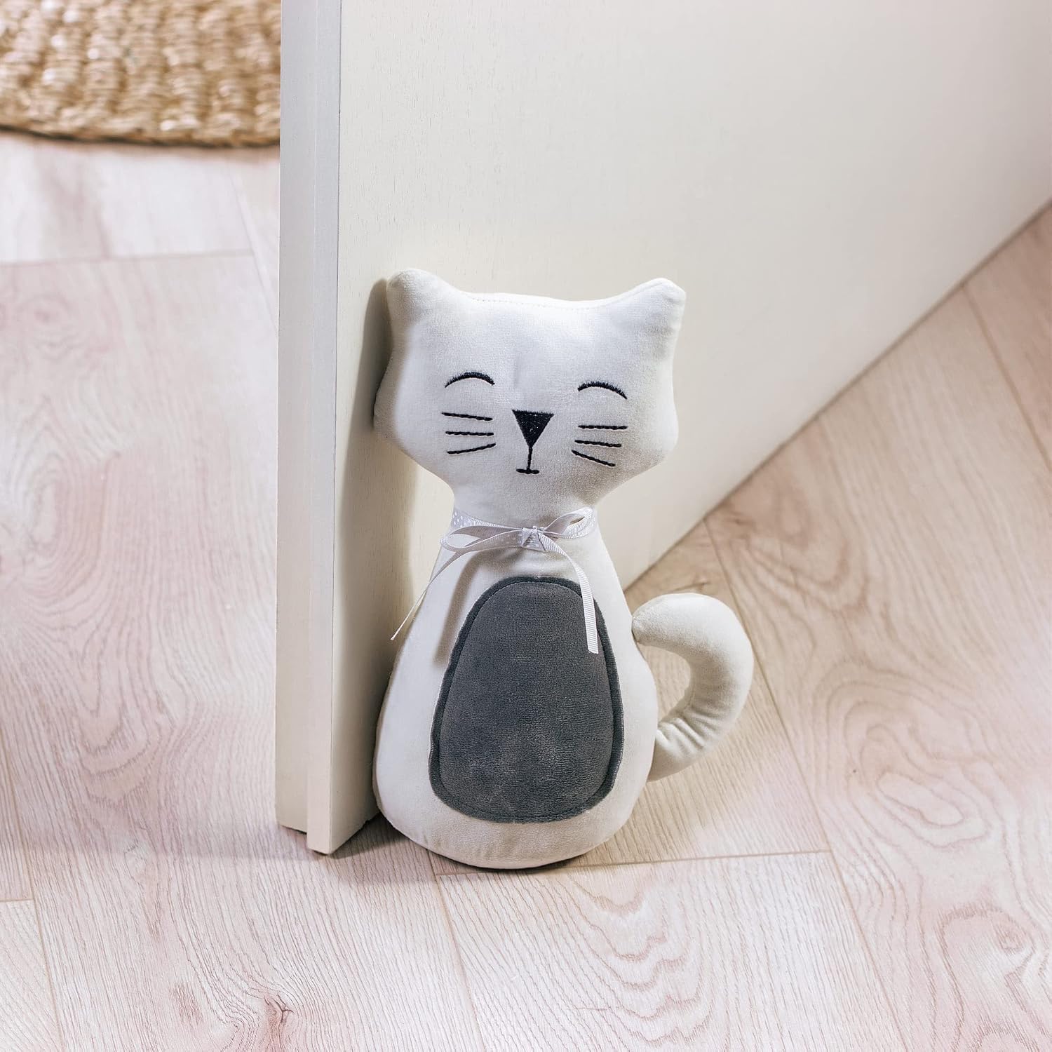 Detalle 2 de COM-FOUR Fermaporta: fermaporta pesante a forma di gatto, 1,4 kg, grigio/bianco