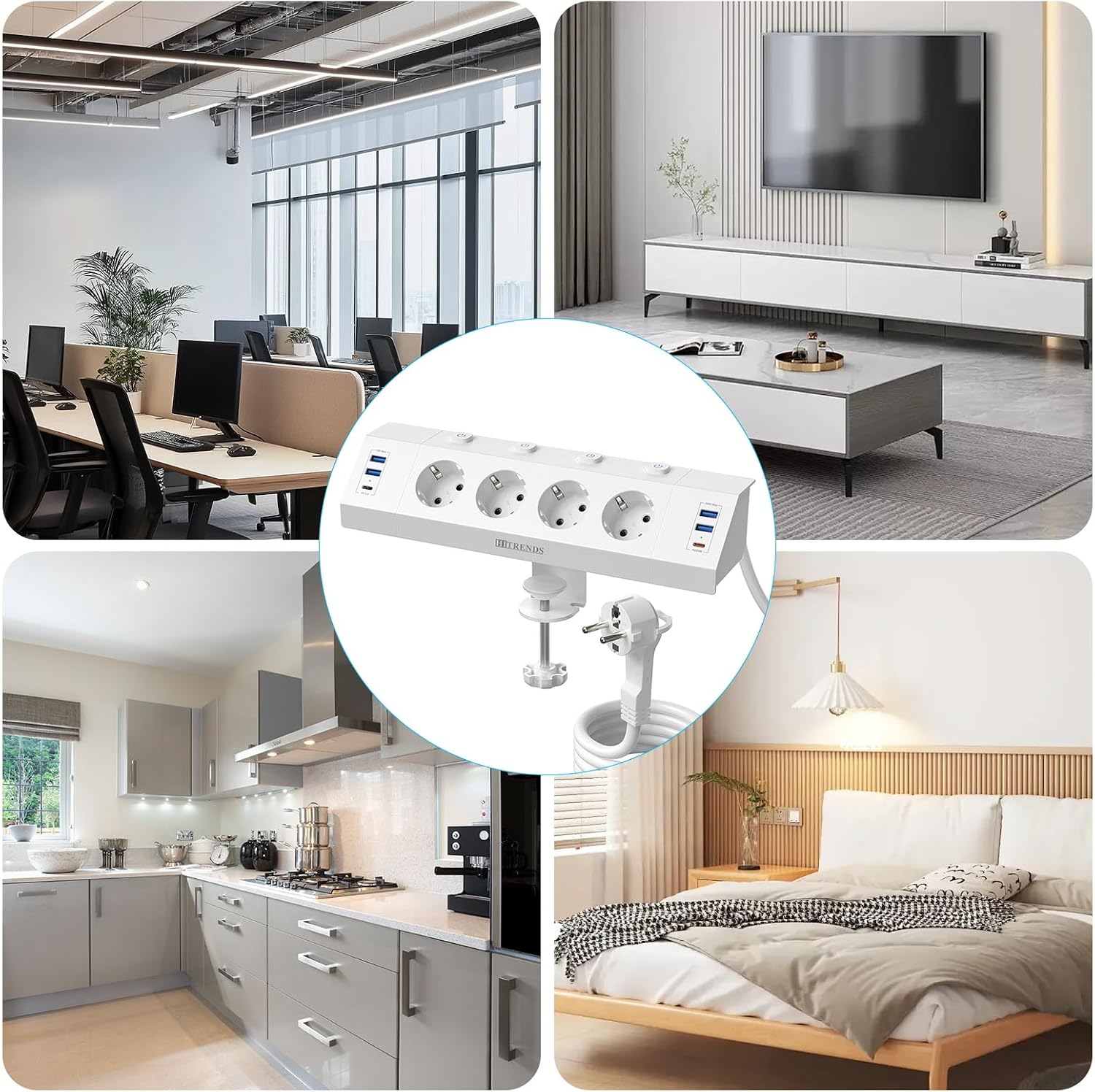 Thumbnail 6 de HITRENDS 4 Prises de Table-Blanc tafelstopcontact met USB en 4 schakelaars