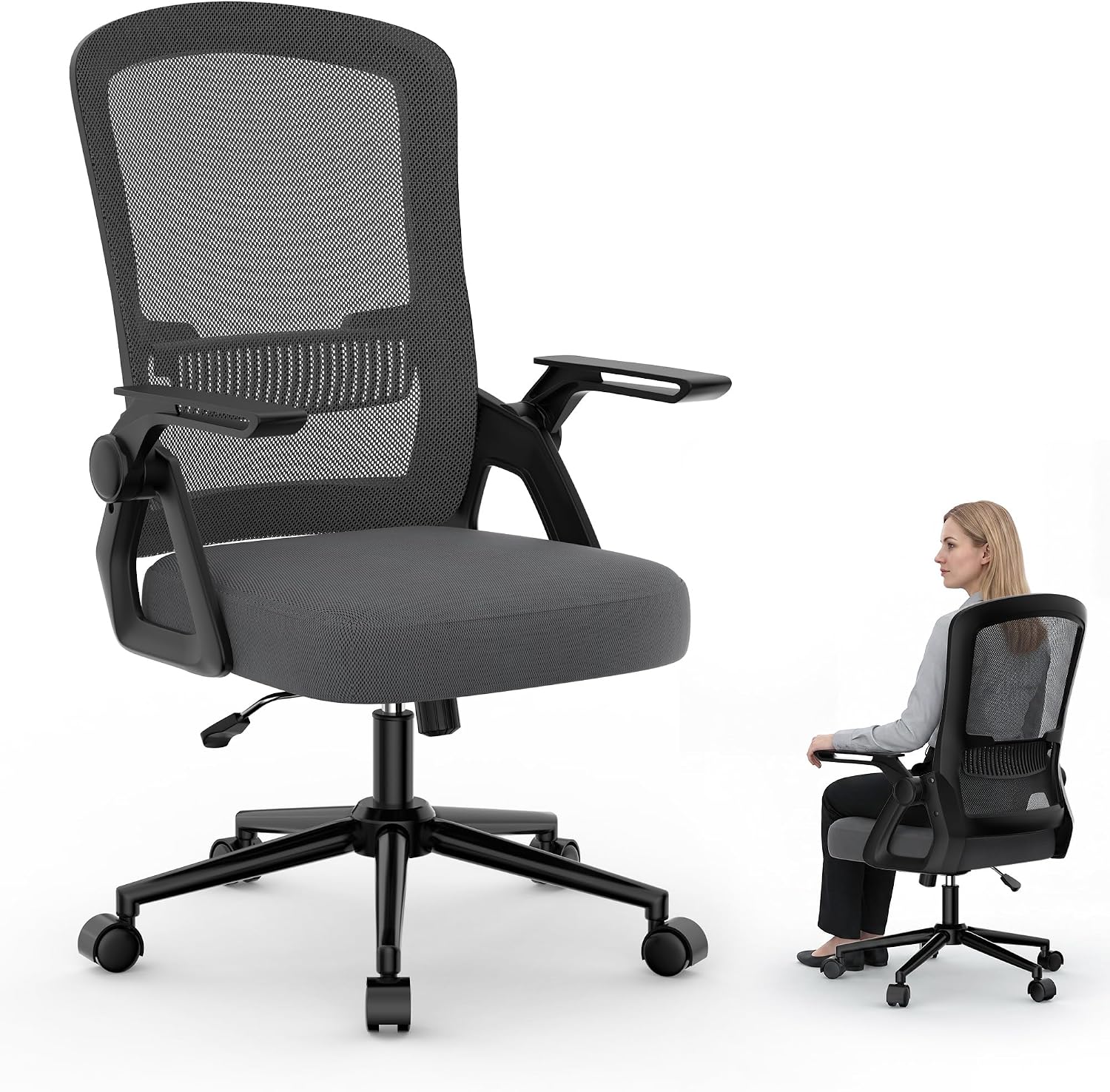 Detalle de naspaluro M ergonomische bureaustoel met mesh, lendensteun en opklapbare armleuningen