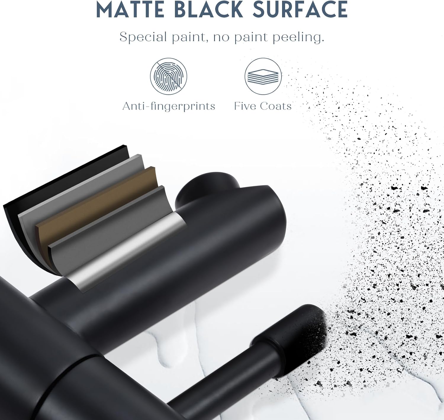 Detalle 2 de Wasserrhythm Basin Pillar Taps Pair (Black) – Twin bathroom sink mono 2‑piece cloakroom faucets, matte black stainless steel, lead-free