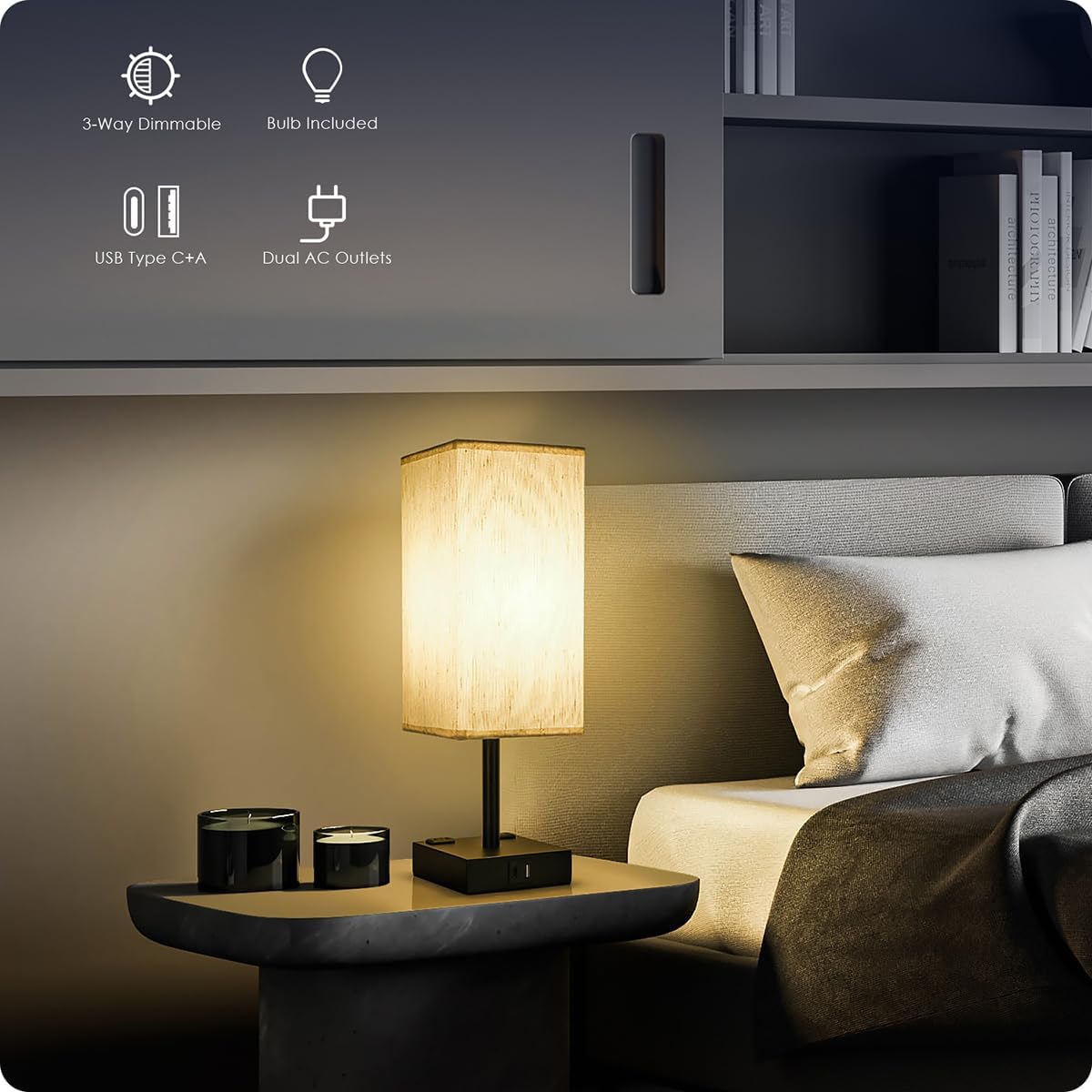 Thumbnail 1 de Soilsiu TD-018S Set of 2 Touch Table Lamps with USB-C, USB-A and Outlets
