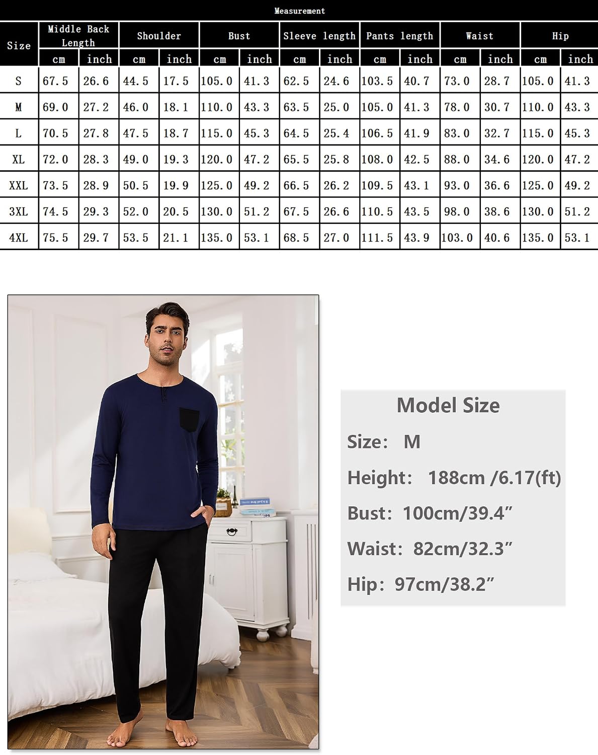 Thumbnail 5 de Bresdk Pyjama Homme Hiver Coton 2 pièces