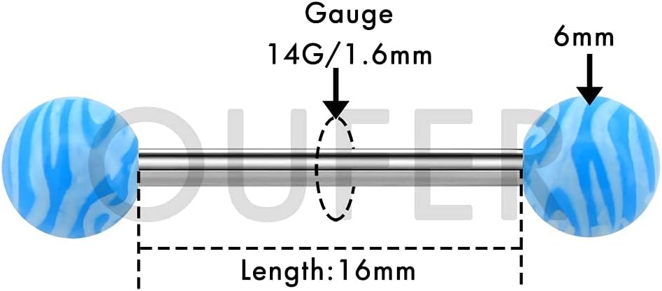 Thumbnail 5 de OUFER 7PCS Piercing Langue Acier 316L 14G