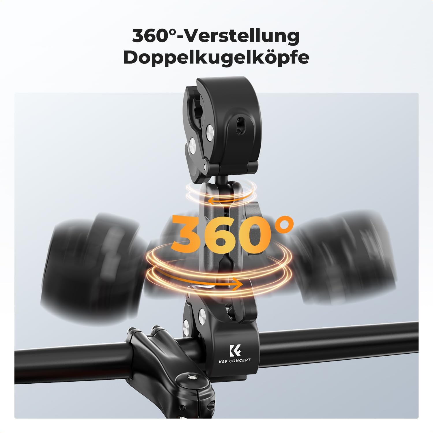 Detalle 2 de K&F CONCEPT Doppelkopfige Motorrad-Fahrradhalterung mit zwei Super Clamp – 360° verstellbarer Magic Arm und Adapter