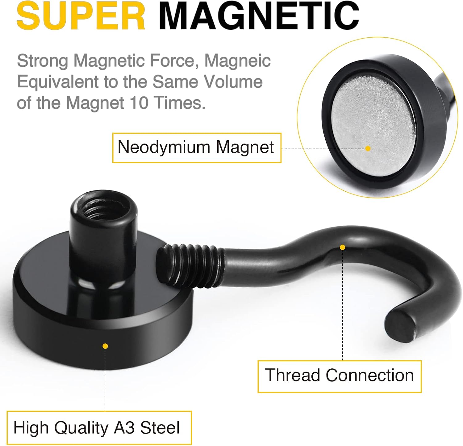 Thumbnail 5 de DIYMAG 6 Magnetic Hooks, 30-Pound Capacity, Neodymium and Steel