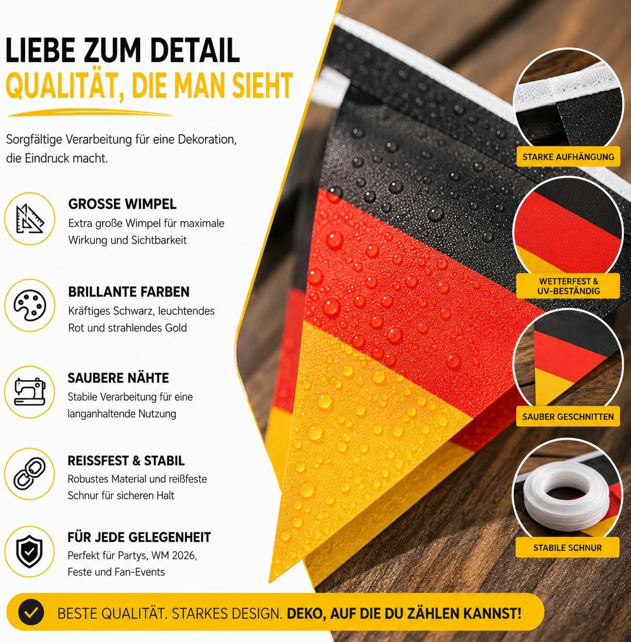 Thumbnail 6 de TK Gruppe Timo Klingler XXL Wimpelkette 5 Meter Deutschland – Fan-Deko, schwarz-rot-gold, für WM 2026