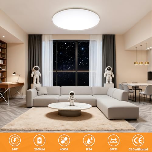 Detalle 2 de Swoieltr Plafoniera LED 30cm 24W IP54 – design UFO, luce bianca 4000K