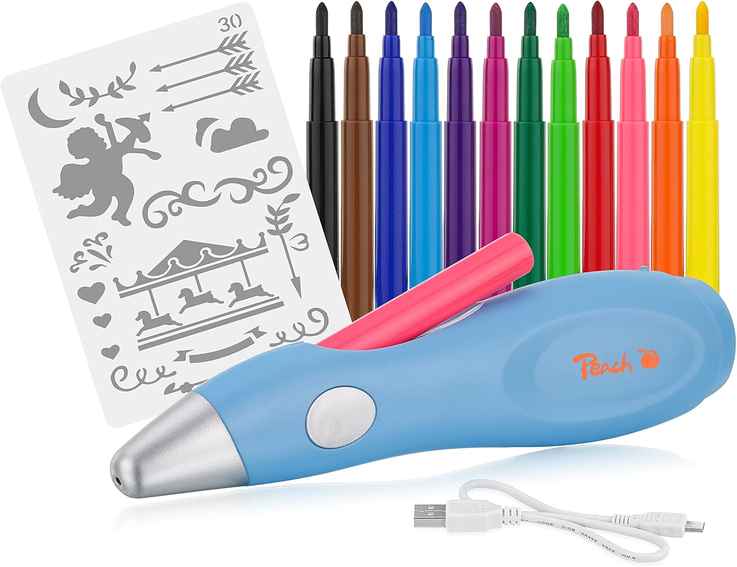 Detalle de Peach elektrischer Airbrush Stift – 12 Farben inkl. 70+ Vorlagen – PO150