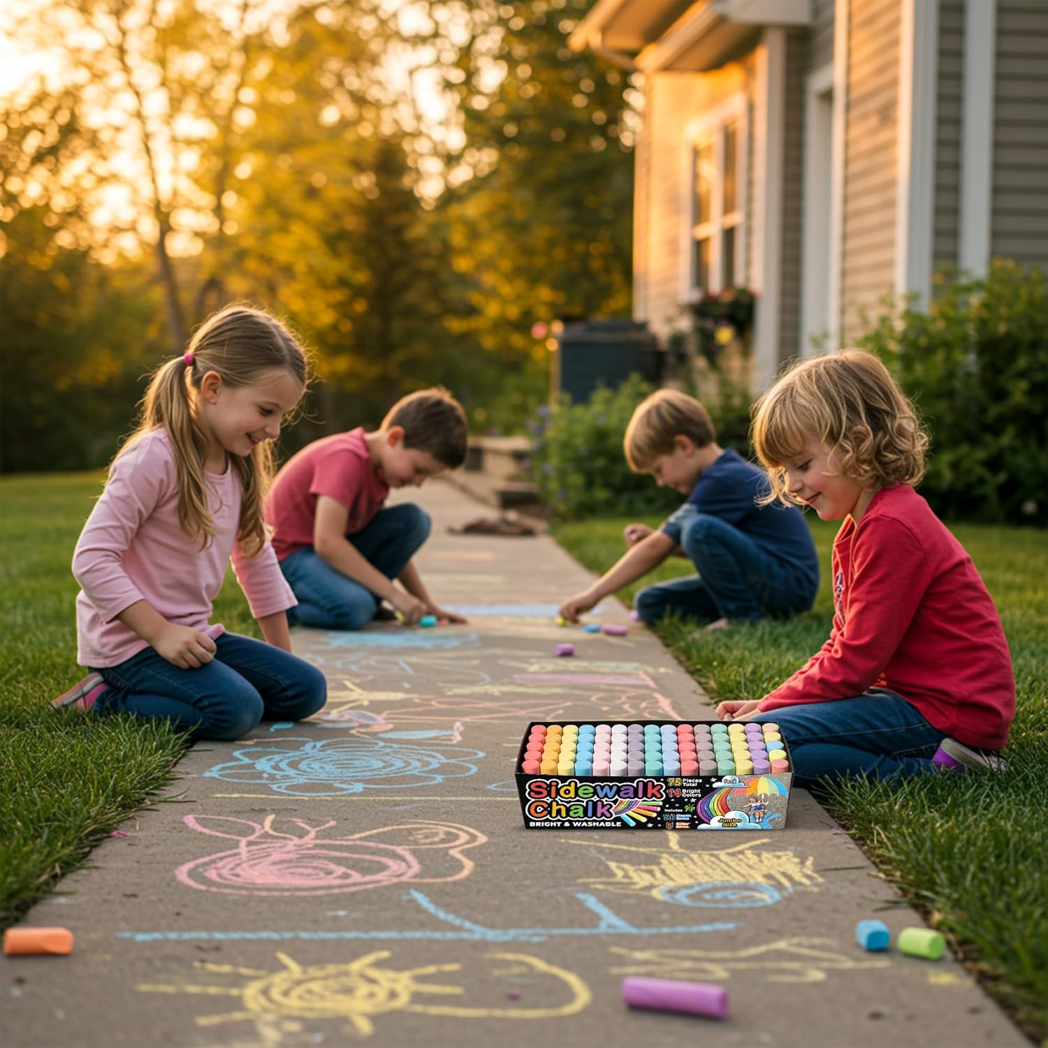 Thumbnail 6 de 75 PCS Sidewalk Chalk for Kids - 14 Colors, 5 Glitter, Non-Toxic Washable Jumbo Chalks