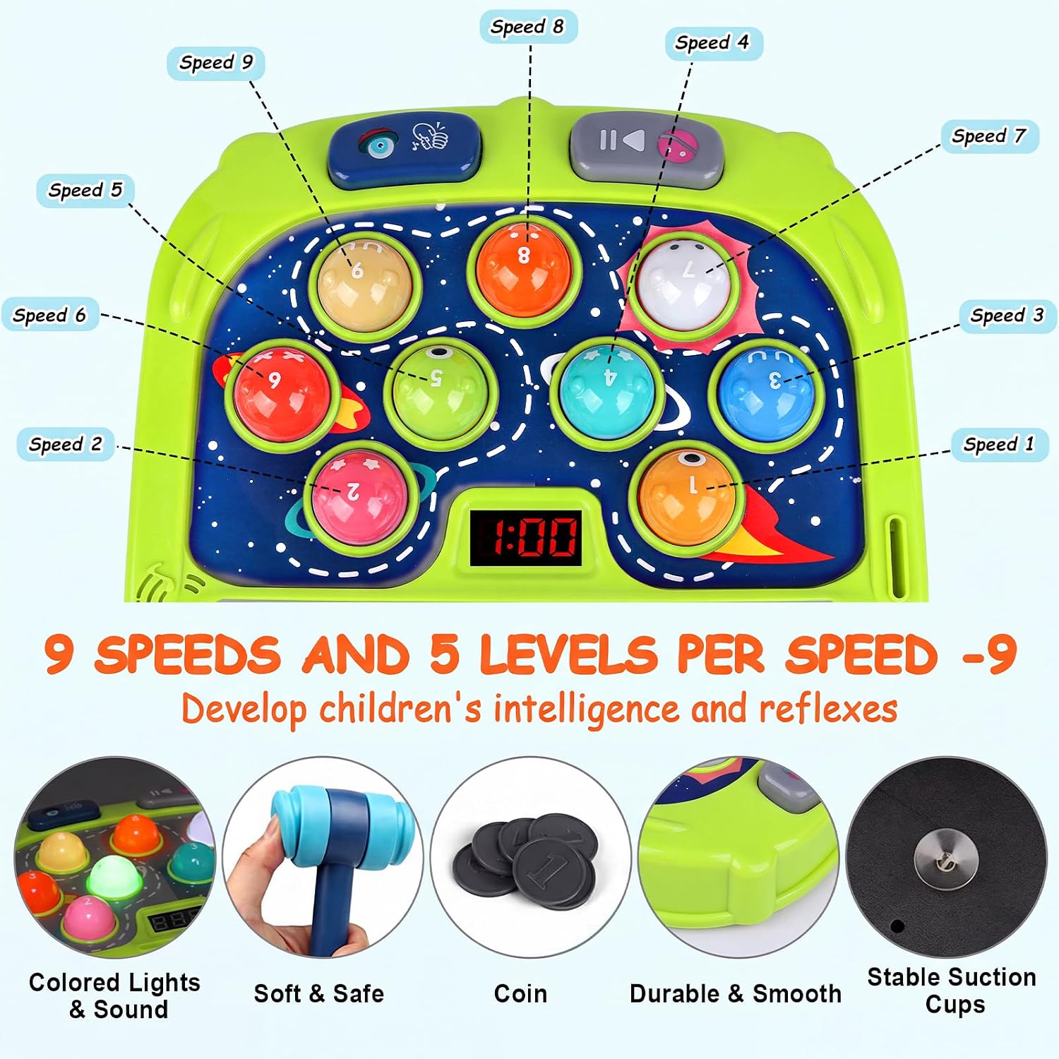 Detalle de Whack Game Mole for Kids: Interactive 3-Mode Hammer Toy for Ages 3–8