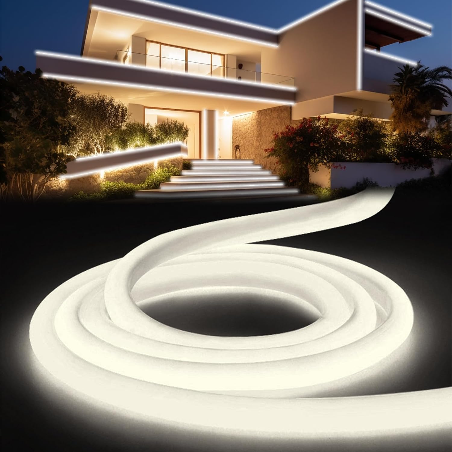 Detalle de YOODI Neon LED-remsa 10 m, kallvitt 6000 K, IP65 och 230 V