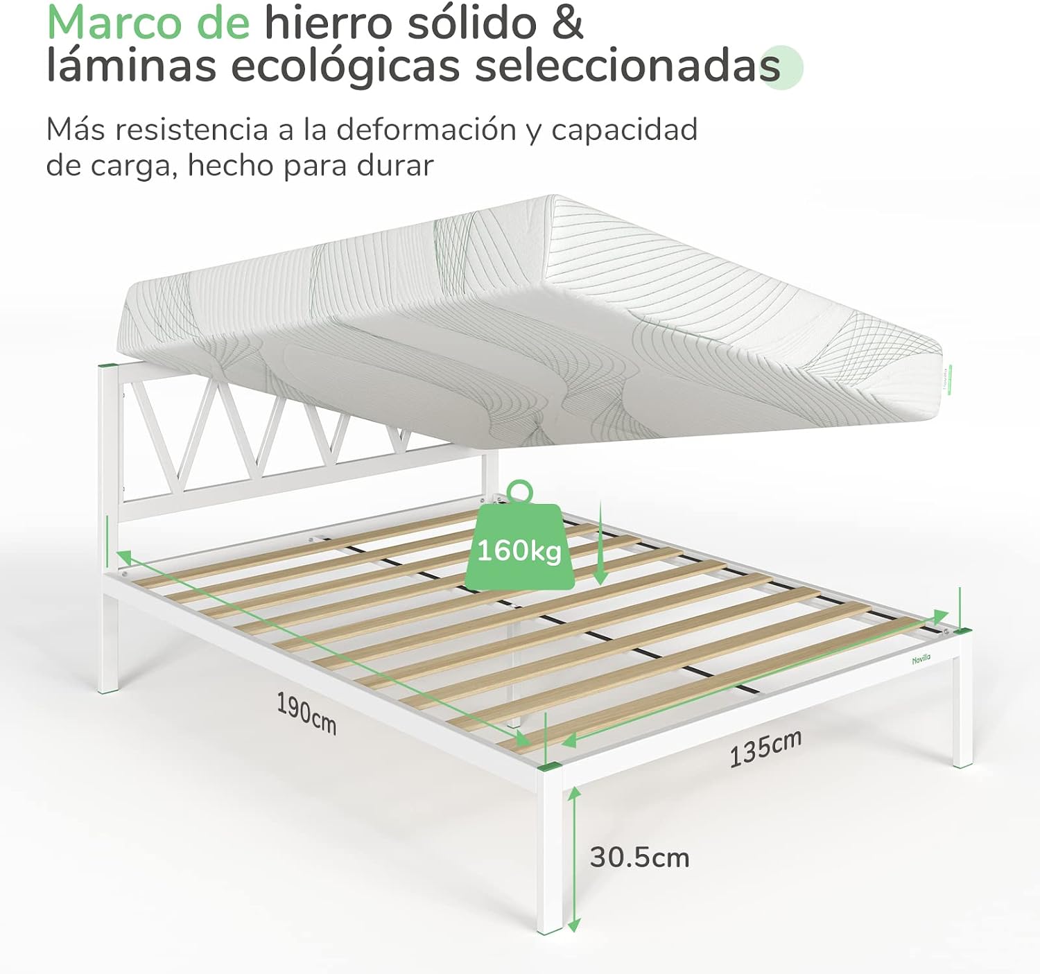 Detalle 2 de Novilla Somier 135x190 cm con Patas Altas y Cabecero