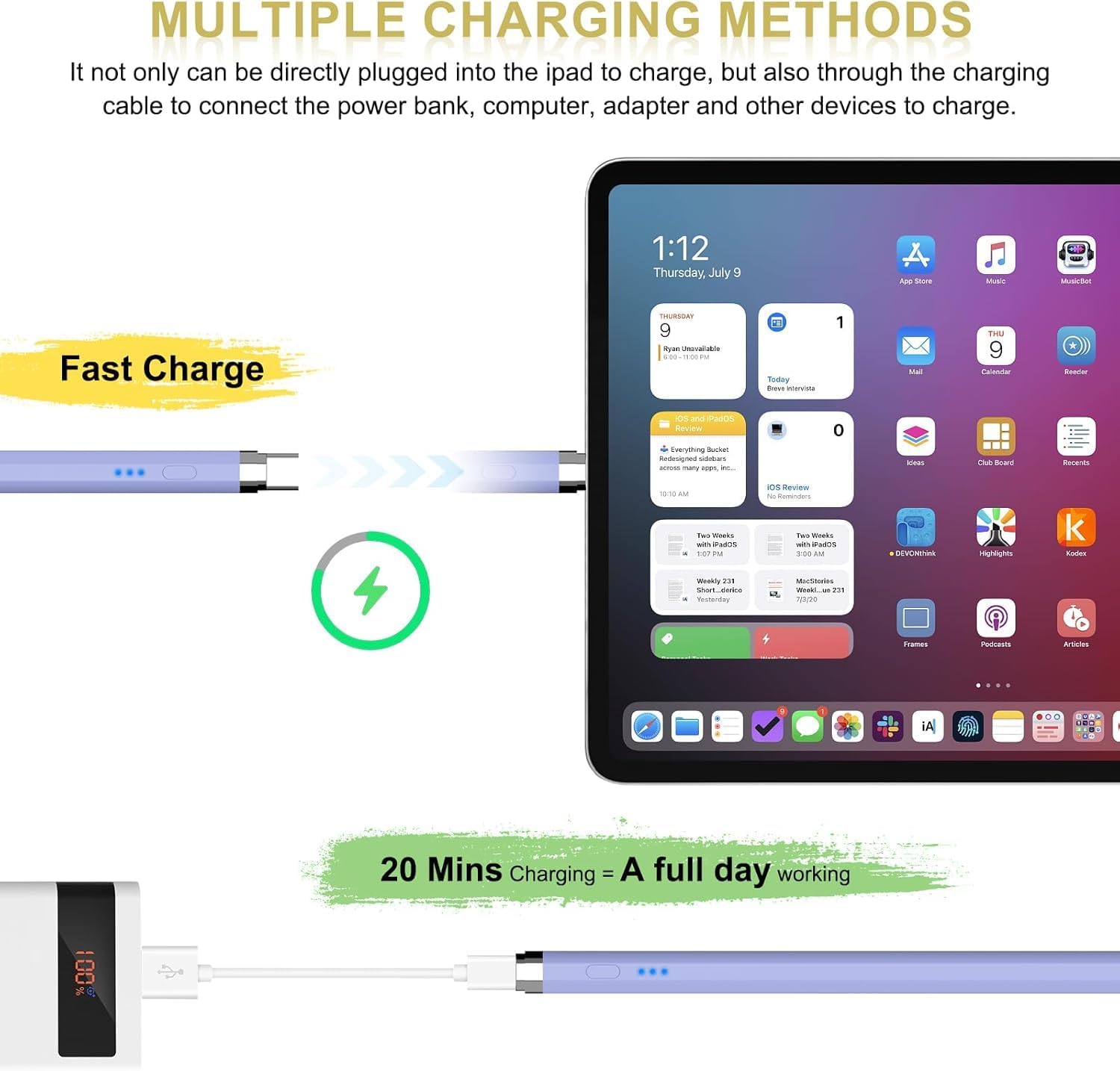 Thumbnail 2 de Pencil 1. Generation für iPad 2018–2025 mit USB‑C Schnellladung & magnetischer Absaugung (Lila)