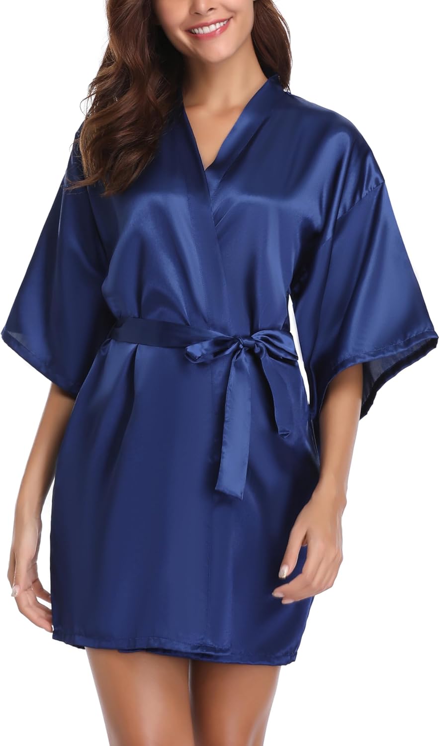 Vlazom Kimono corto da donna in raso satin con scollo a V e cintura