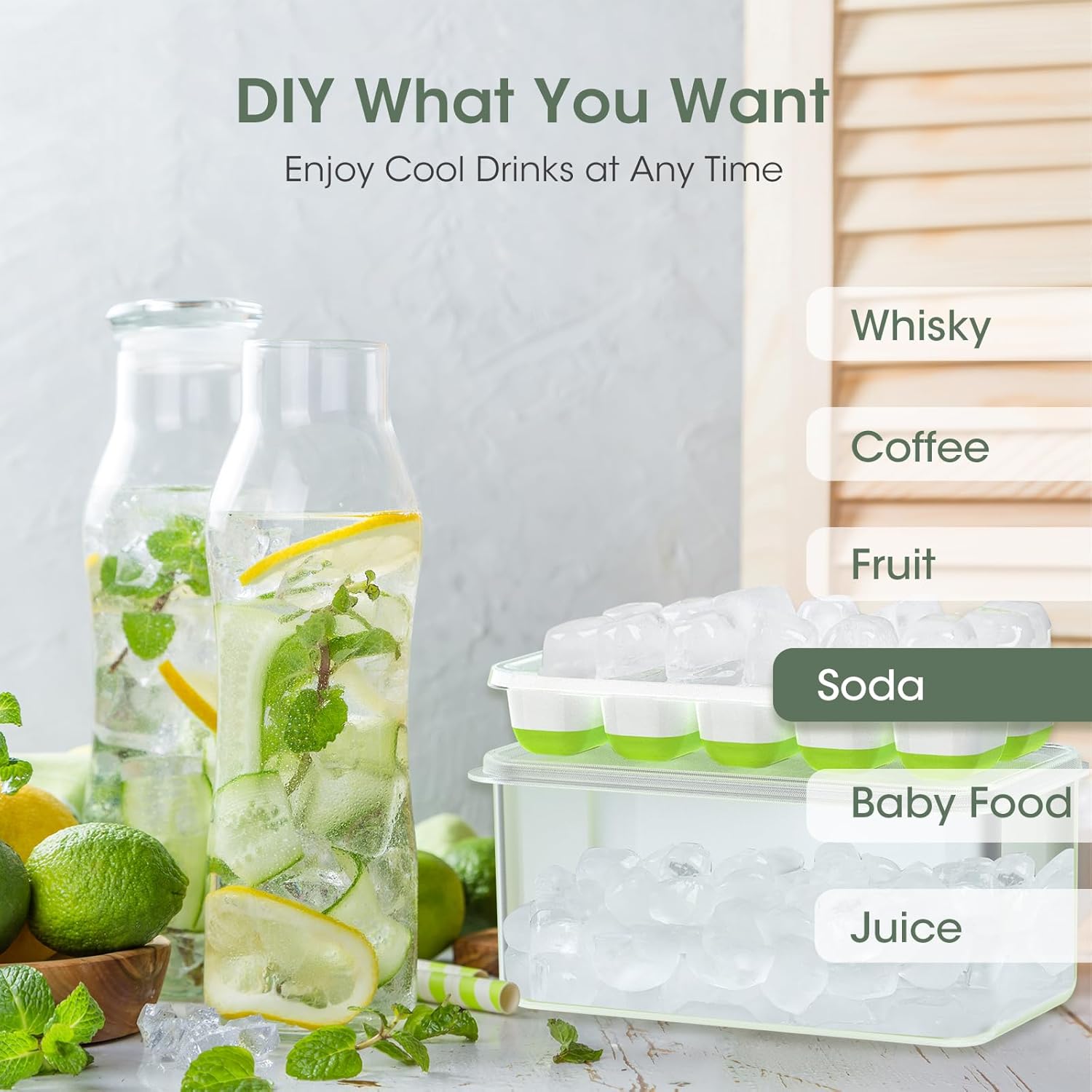 Detalle 2 de DOQAUS 4-Pack Silicone Ice Cube Trays with Lid and Bin – Stackable Freezer Ice System