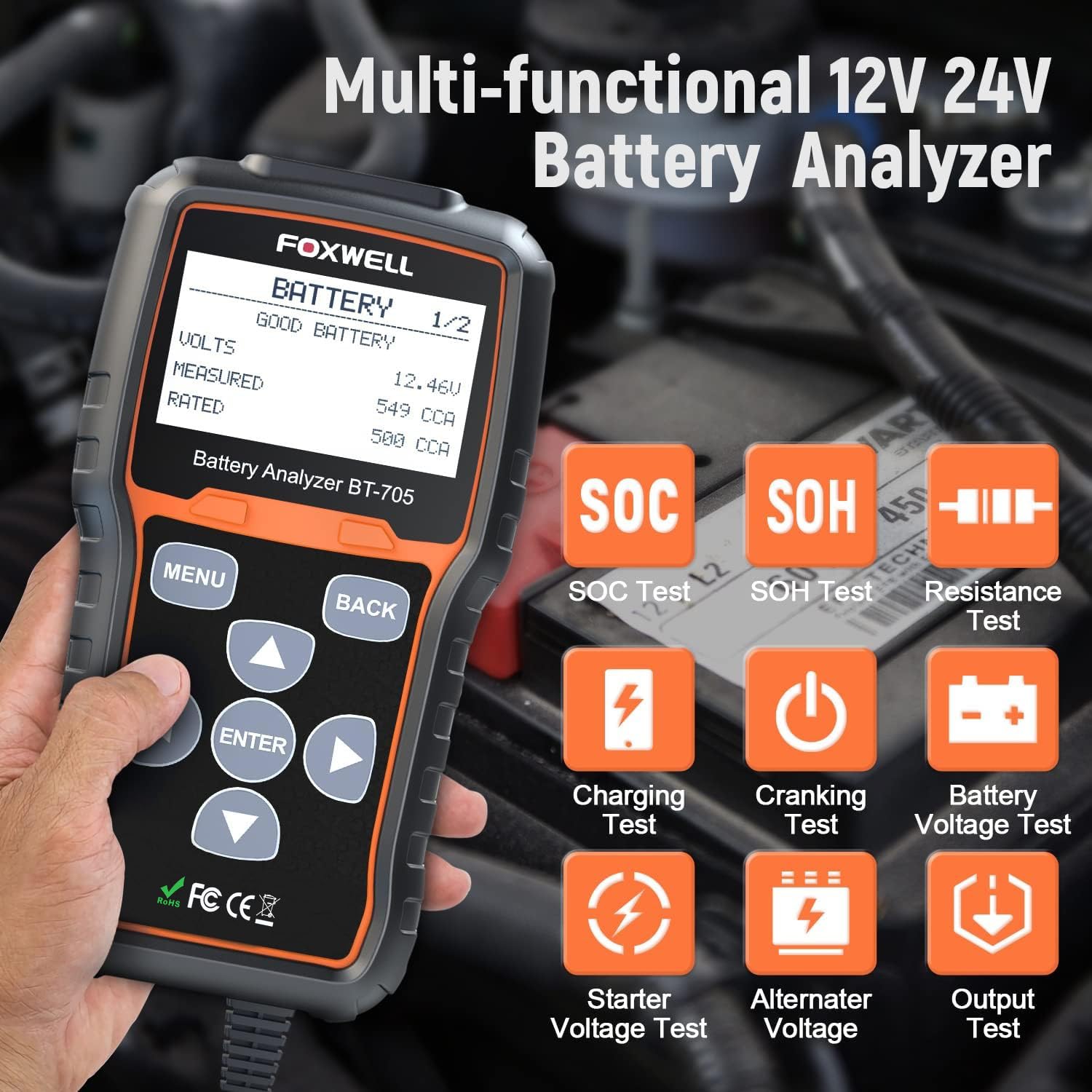 Thumbnail 1 de FOXWELL BT705 12V/24V Battery Tester 100–2000CCA