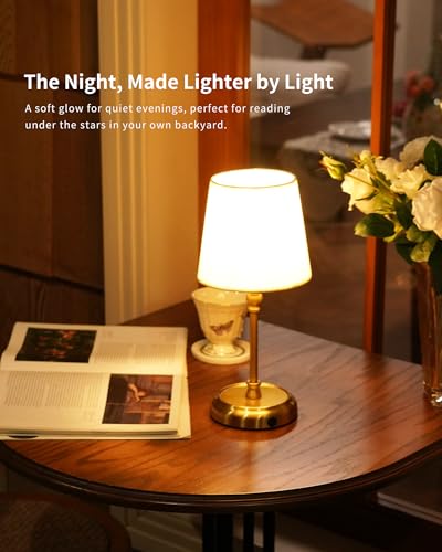 Detalle de LuminexDesigns Lámpara de Mesita de Noche Recargable 5200 mAh – 3 en 1 con Bombilla Incluida, Regulable Táctil y Diseño en Oro
