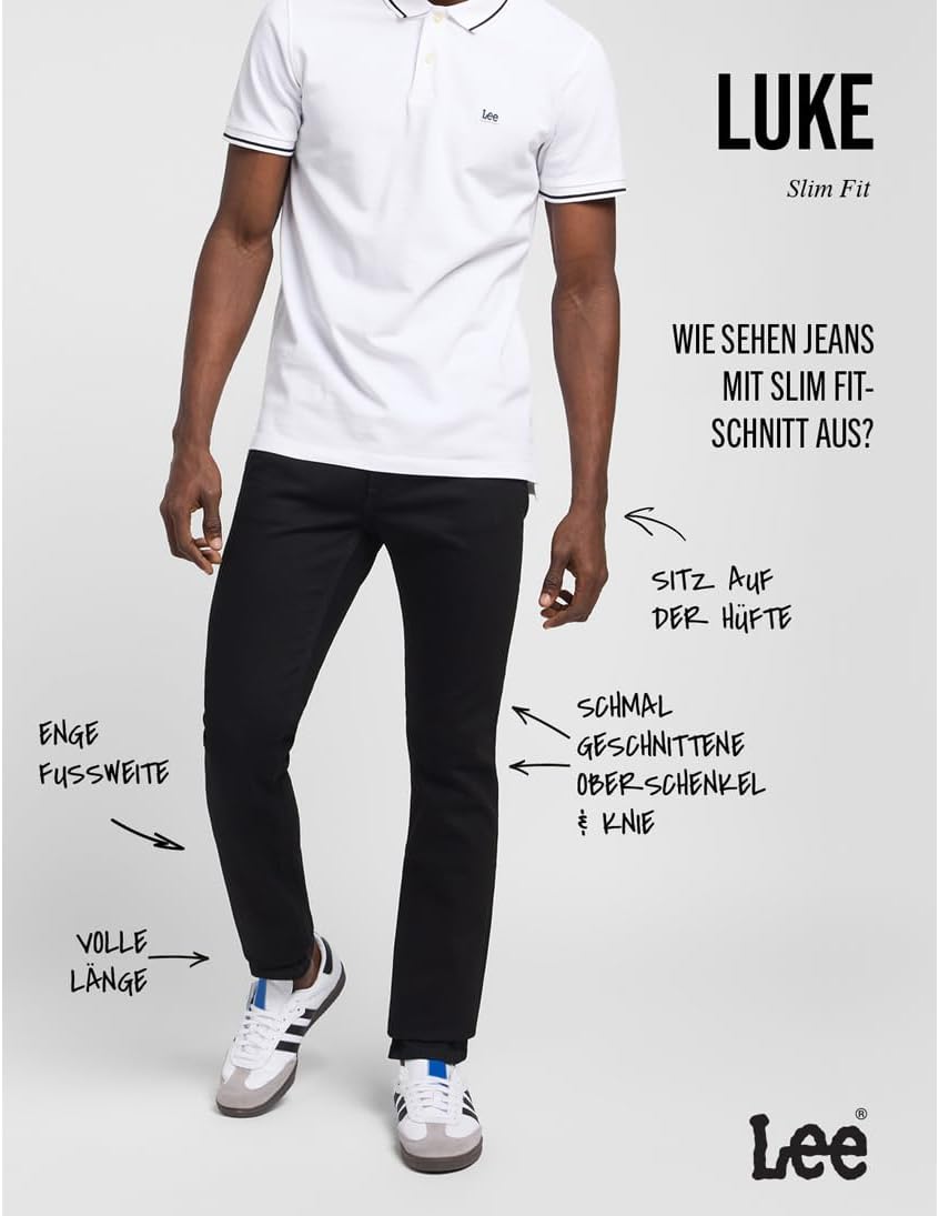Detalle de Lee Herren Jeans Luke (Modell 112119043) – Clean Black, Größe 36, Länge 34