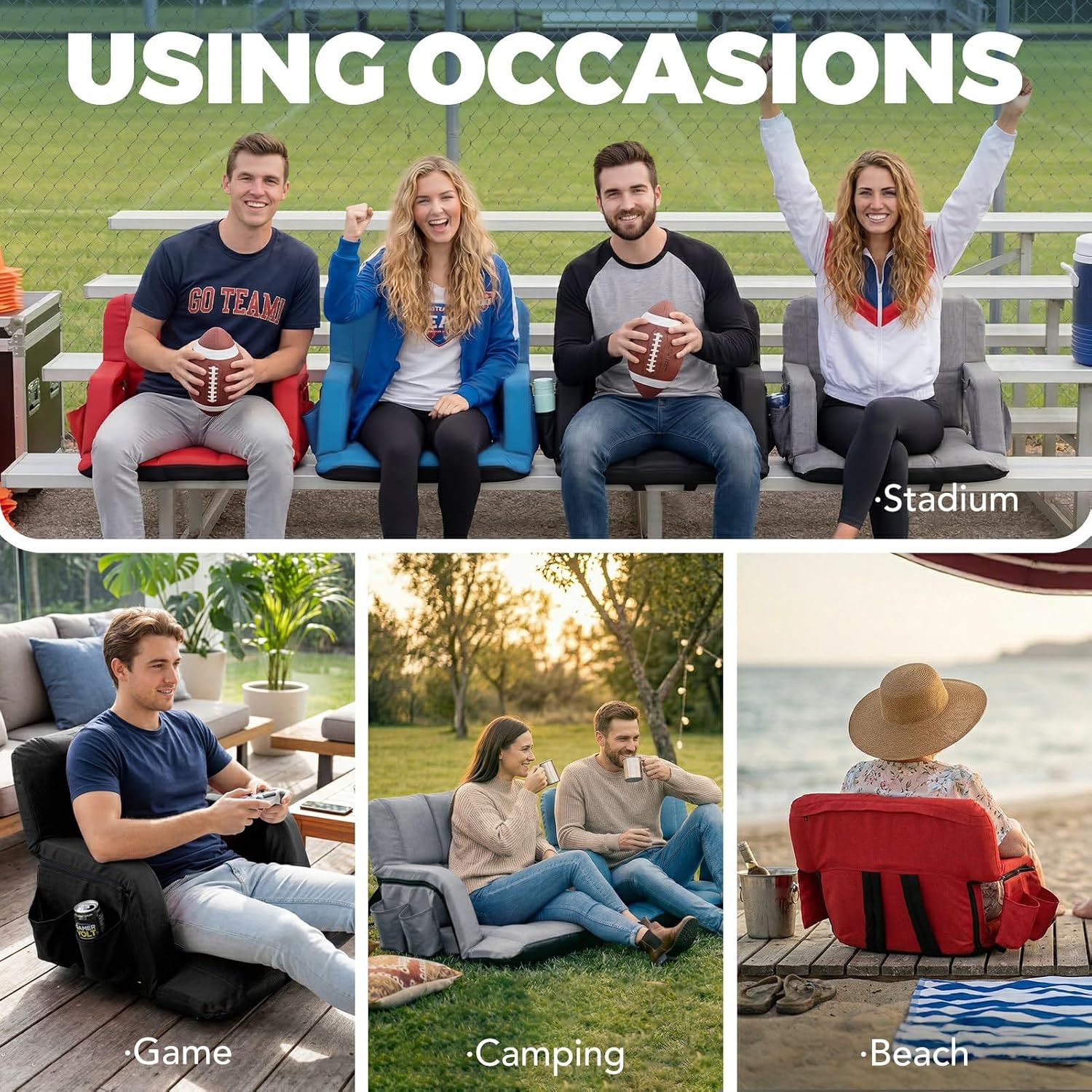 Thumbnail 6 de yeyeeyyee 1P-25-Black Reclining Stadium Seat, 4.7-Inch Cushion