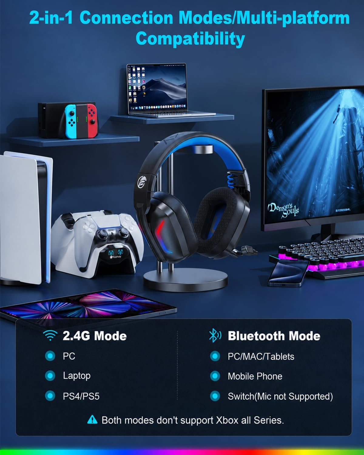 Thumbnail 5 de Fachixy FC300 Wireless Gaming Headset – 50mm Titanium Drivers, 2.4GHz/BT, 80h Battery